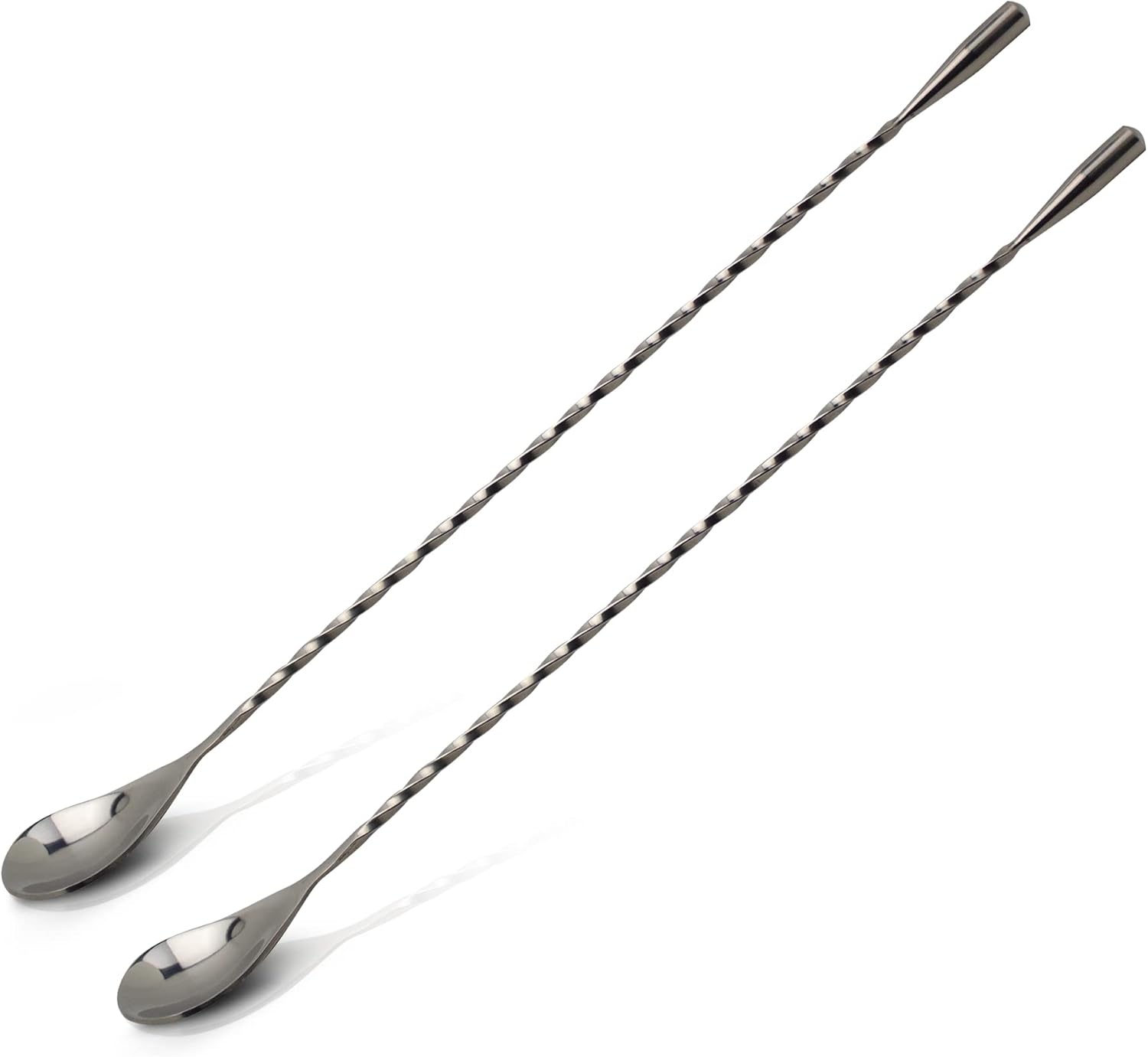 Bar Spoon: 12.5” Stainless Steel Cocktail Mixing Spoon, Long Handle Spiral Design with Weighted Teardrop End (Set of 2)