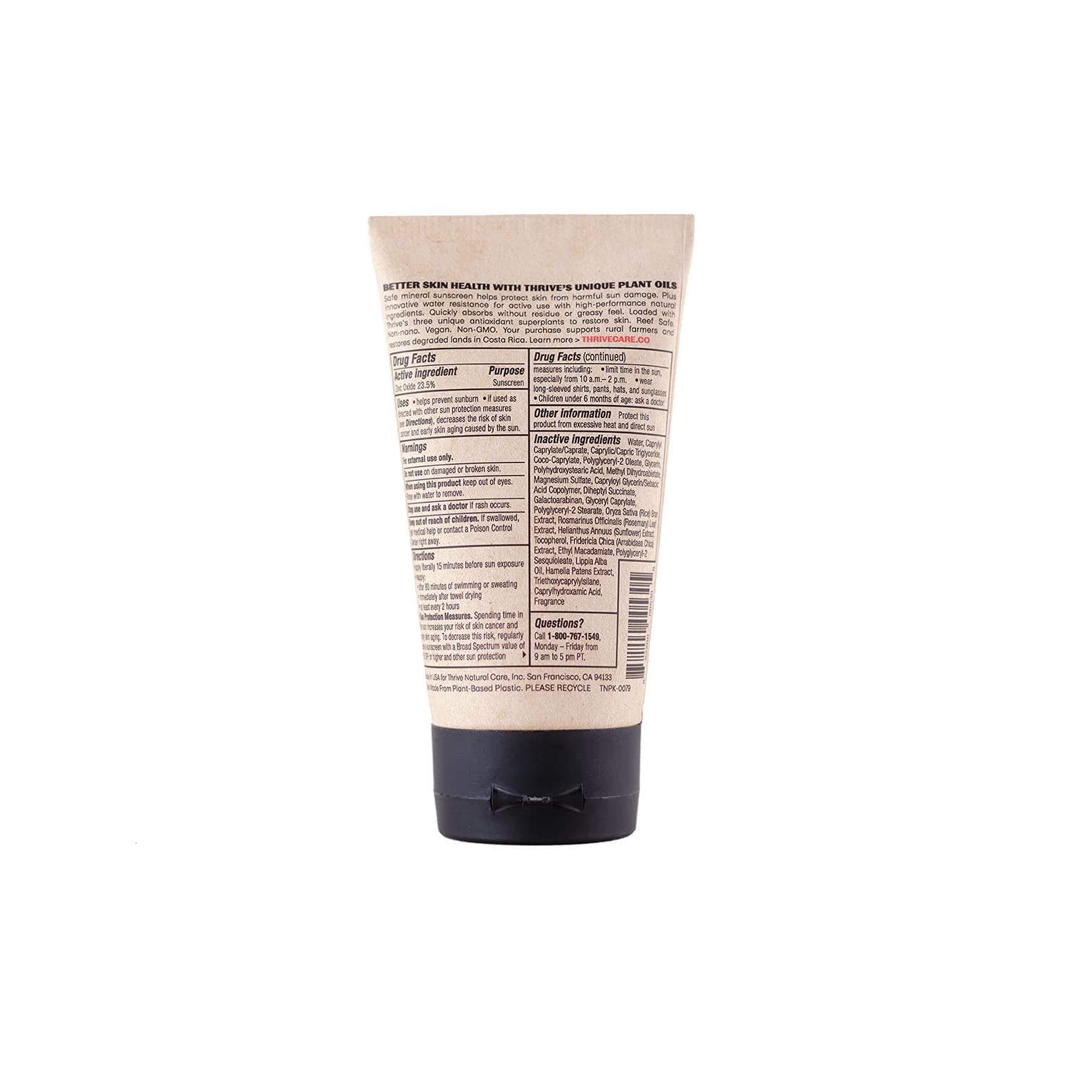 Thrive Natural Care Reef Safe Sunscreen SPF50 - Hawaii 104 Reef Act Compliant - Mineral Sunscreen Non-Nano Zinc Oxide - Vegan, (5.8 Oz (Pack of 1))