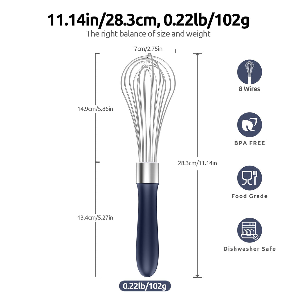 U-Taste Balloon Whisk for Cooking: 18/10 Stainless Steel Kitchen Wire Whisk, Medium Heavy Duty Egg Beater, Manual Baking Mixing Tool with 8 High Flex Wires for Stirring, Blending Sauce (Black)