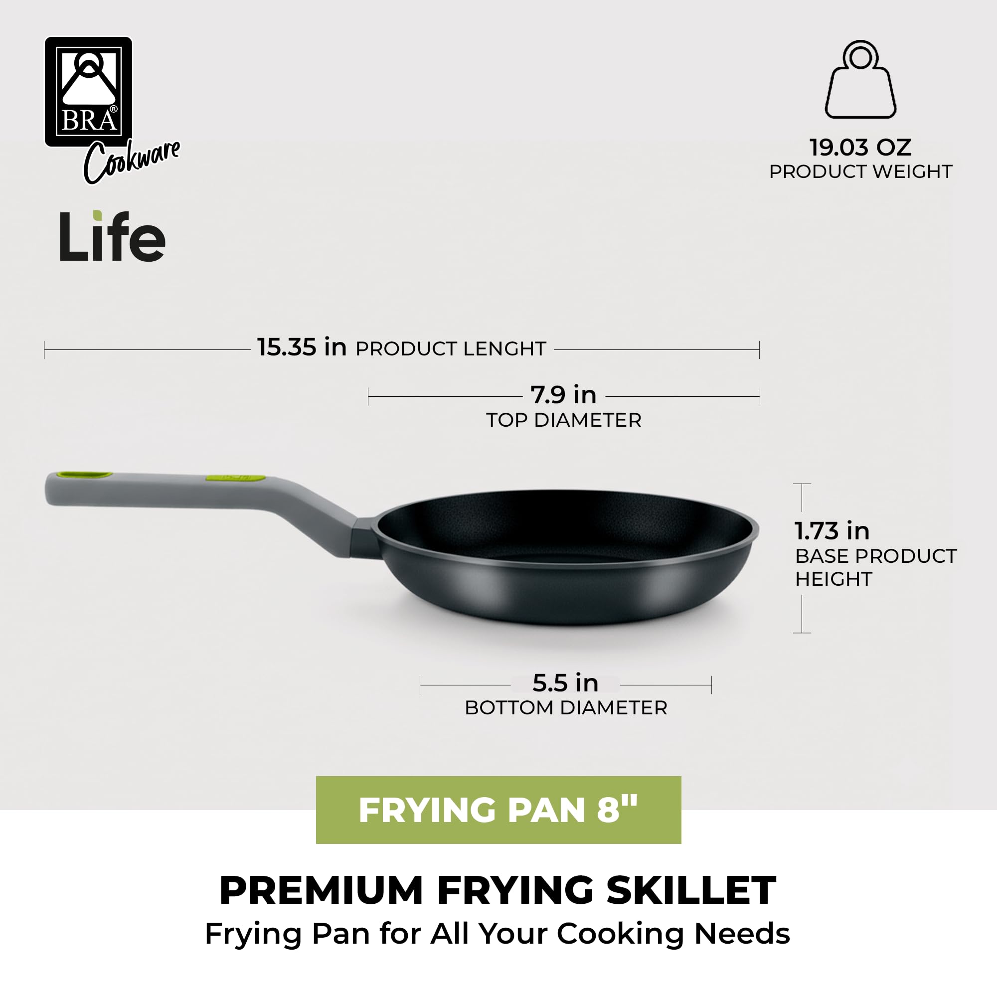 BRA COOKWARE Life Ceramic Nonstick Sauté Pan w/Glass Lid | 12.6 Inch 4.79 Quart Recycled Aluminum Deep Pan | Dual-Handle Braiser | Ceramic Non-Stick Coating | PFOA Free | All Cooktops & Oven Safe