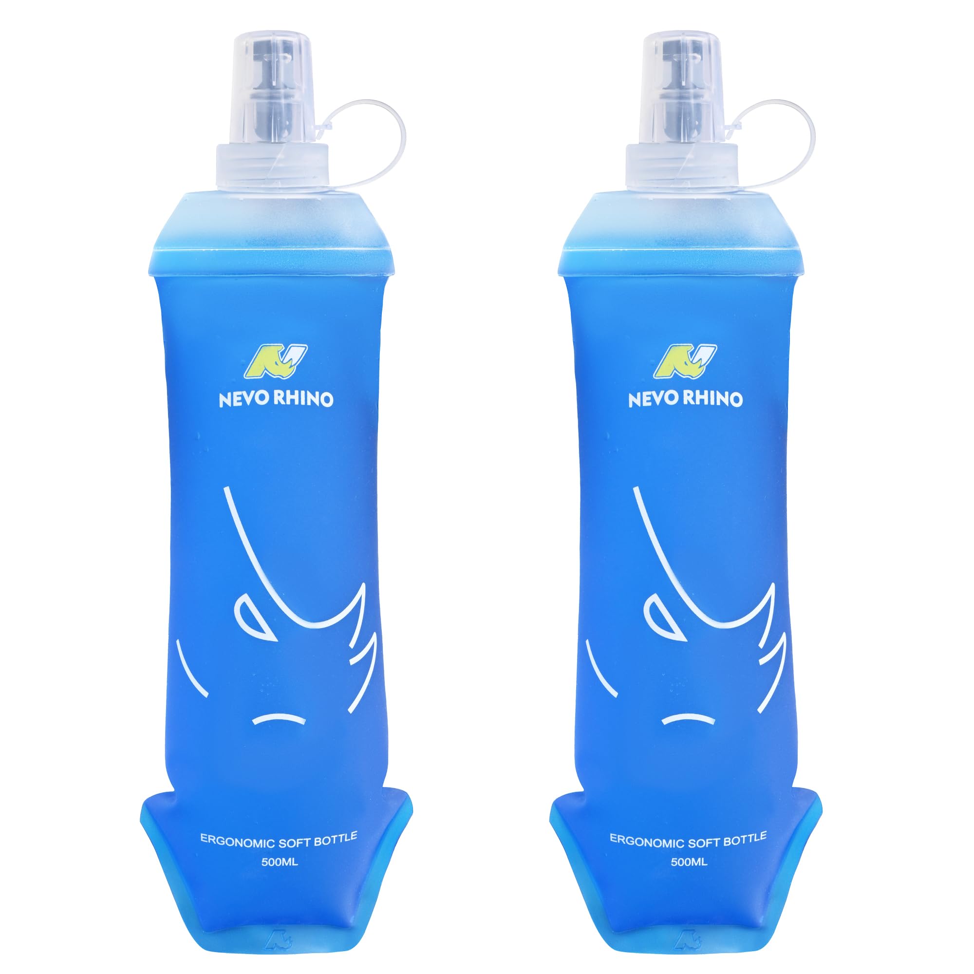 N NEVO RHINO 2PCS Soft Flask, 17oz/500ml TPU Running Water Bottle for Hydration Vests and Running Packs, Leak-proof BPA-Free Collapsible Water Bottles for Running, Hiking, Cycling, Climbing