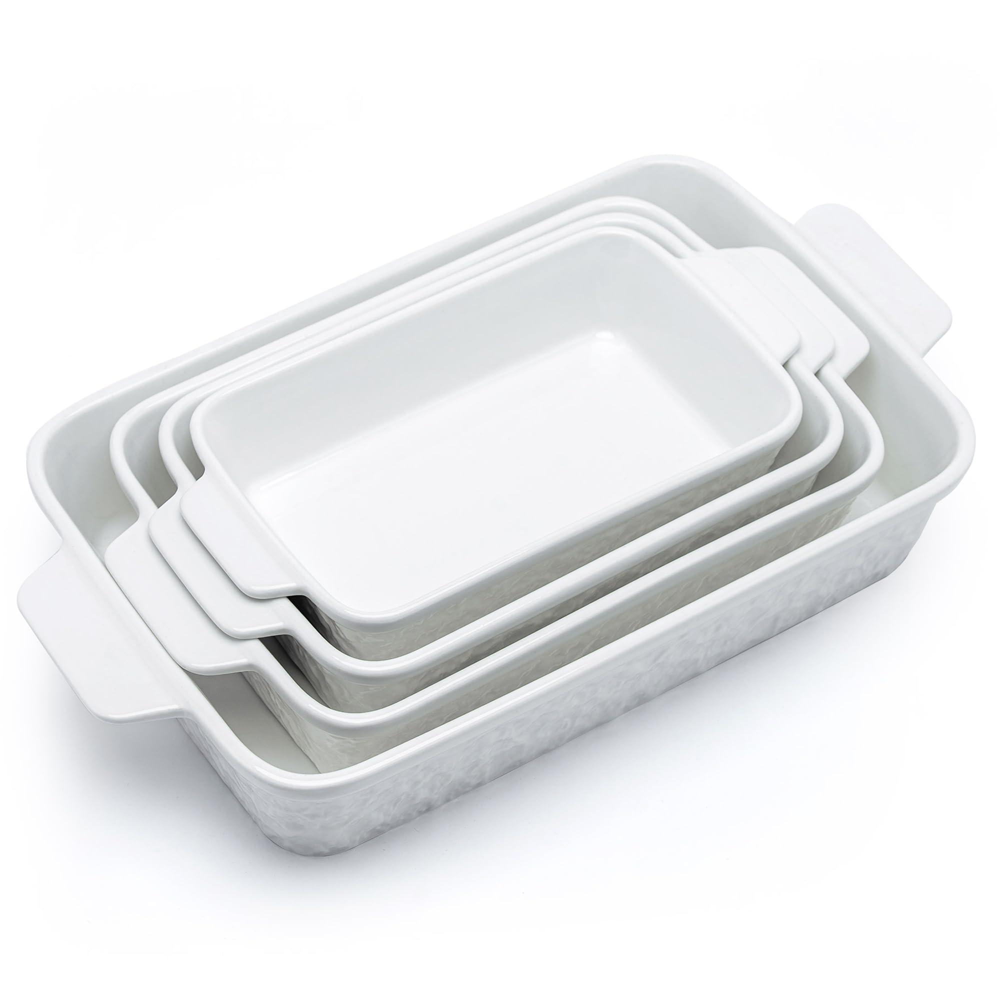 Casserole Dishes for Oven, Baking Dishes, Ceramic Bakeware Sets of 4, Rectangular Baking Pan Set with Handles for Baking, Casserole, Kitchen, Wedding Gift,White
