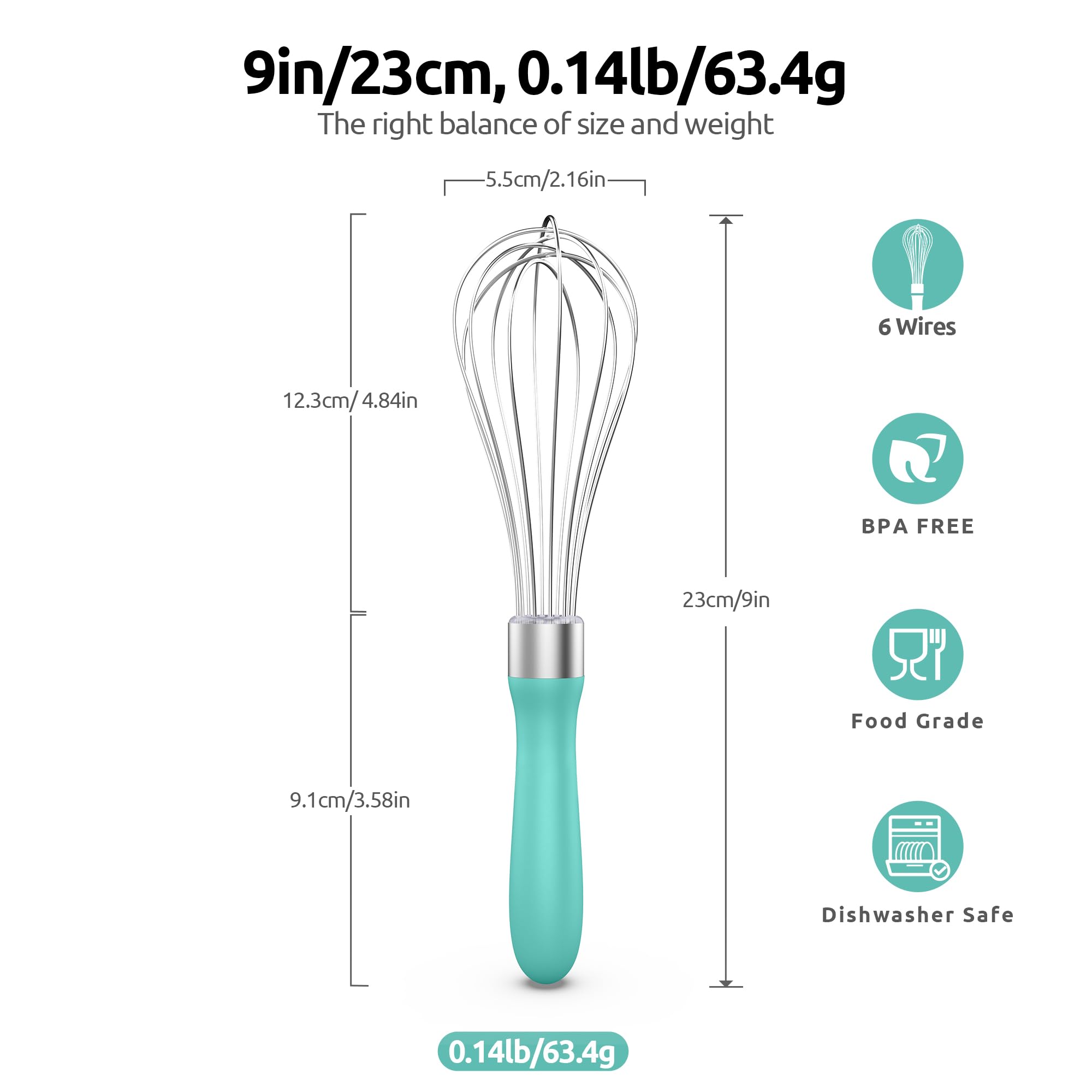 U-Taste Balloon Whisk for Cooking: 18/10 Stainless Steel Kitchen Wire Whisk, Medium Heavy Duty Egg Beater, Manual Baking Mixing Tool with 8 High Flex Wires for Stirring, Blending Sauce (Black)