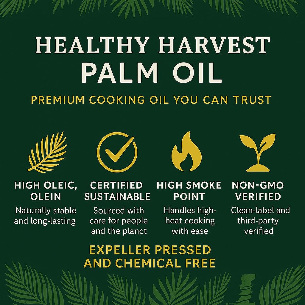 Healthy Harvest 100% Pure Palm Oil – Non-GMO, Seedless Cooking Oil for Frying, Baking & Sautéing, Rich in Natural Nutrients, 1 Gallon