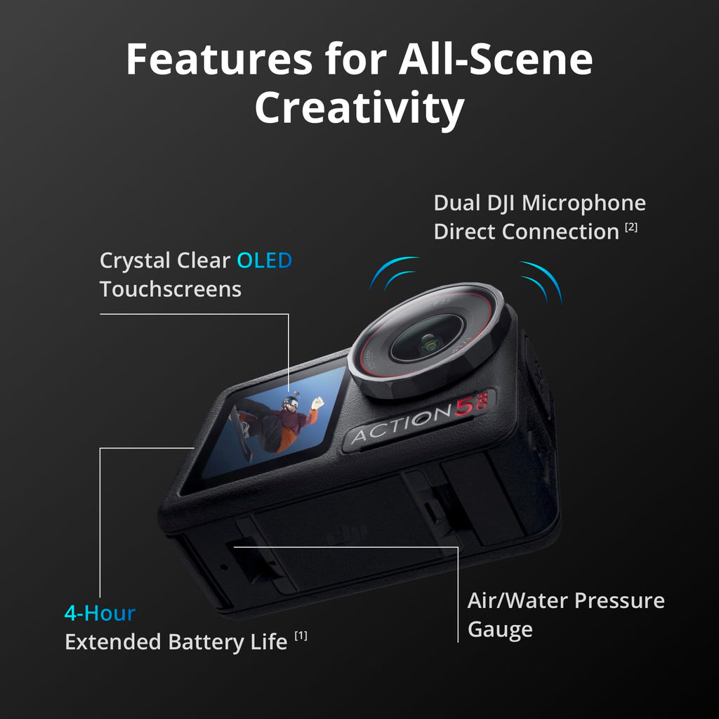 DJI Osmo Action 5 Pro Adventure Combo, 4K with 1/1.3" Sensor, 12h Extended Battery Life with 3 Batteries, Stabilization, Dual OLED Touchscreens, Mini Action Camera for Travel, Vlog