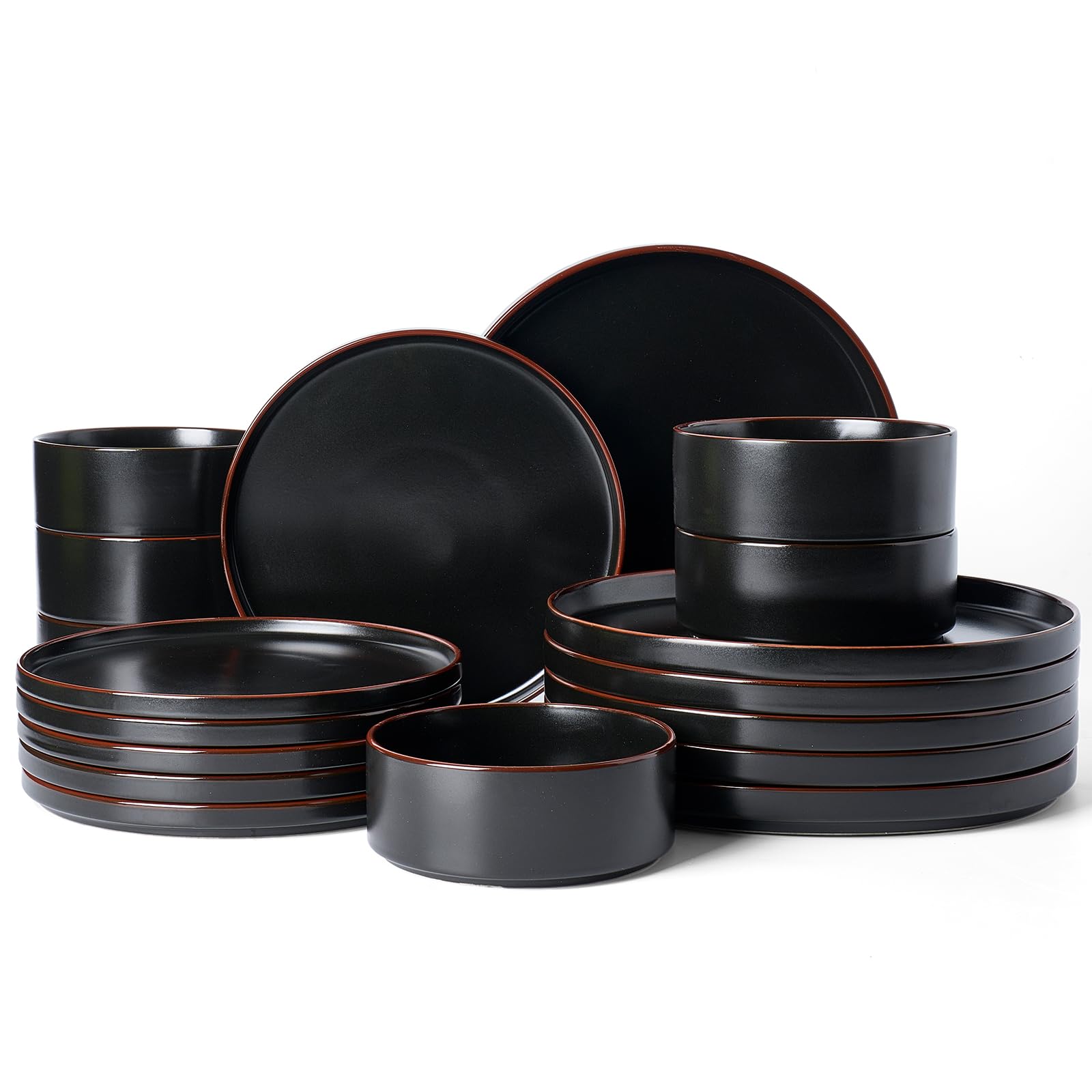 Famiware Nebula Ridge Stoneware Dinnerware Sets, Plates and Bowls Sets for 4, 12 Pieces Dishes Set, Microwave and Dishwasher Safe Kitchen Plates, Light Gray