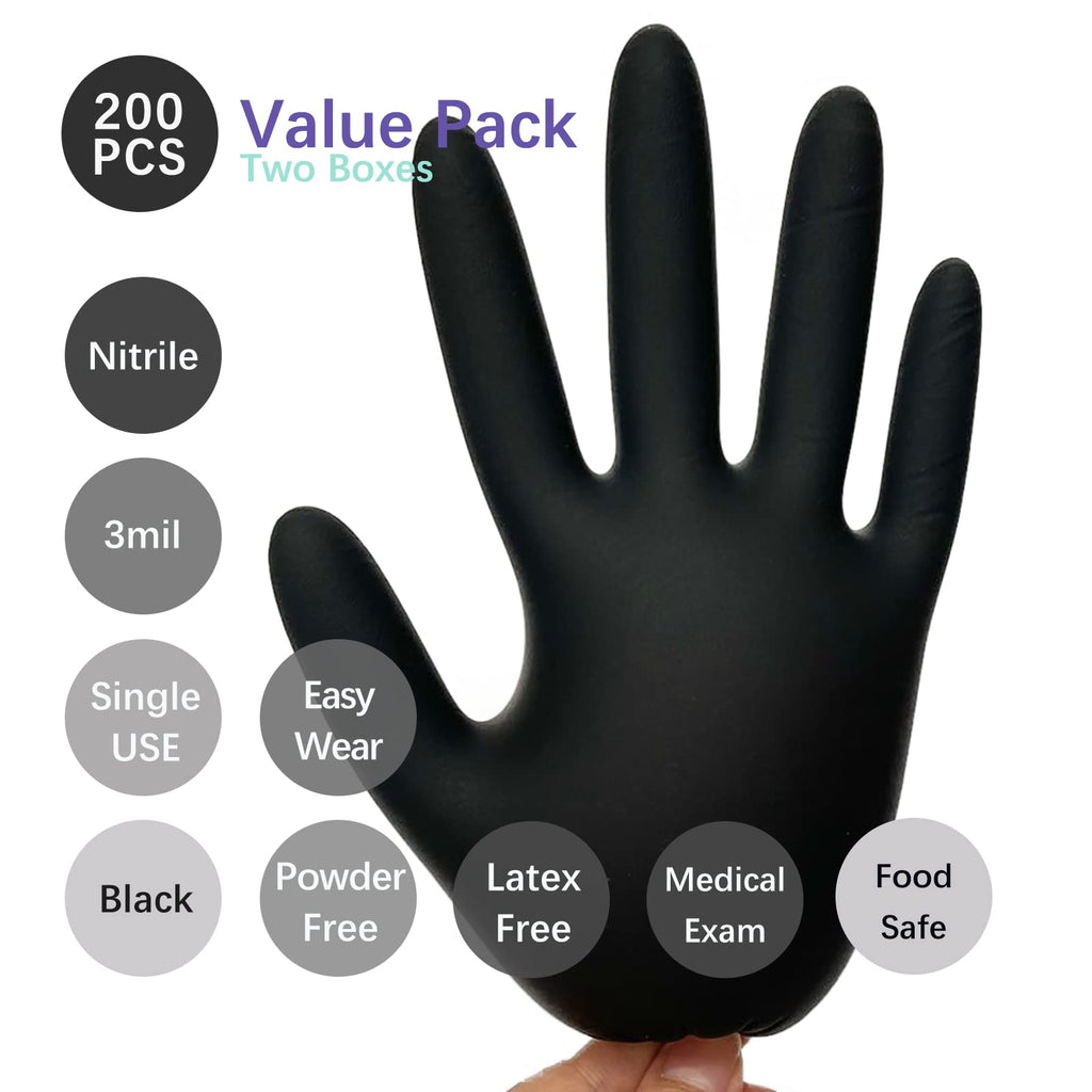 Nitrile Gloves - 3 Mil - Food Safe & Medical Exam Disposable Gloves - Latex Free Powder Free Non-Sterile