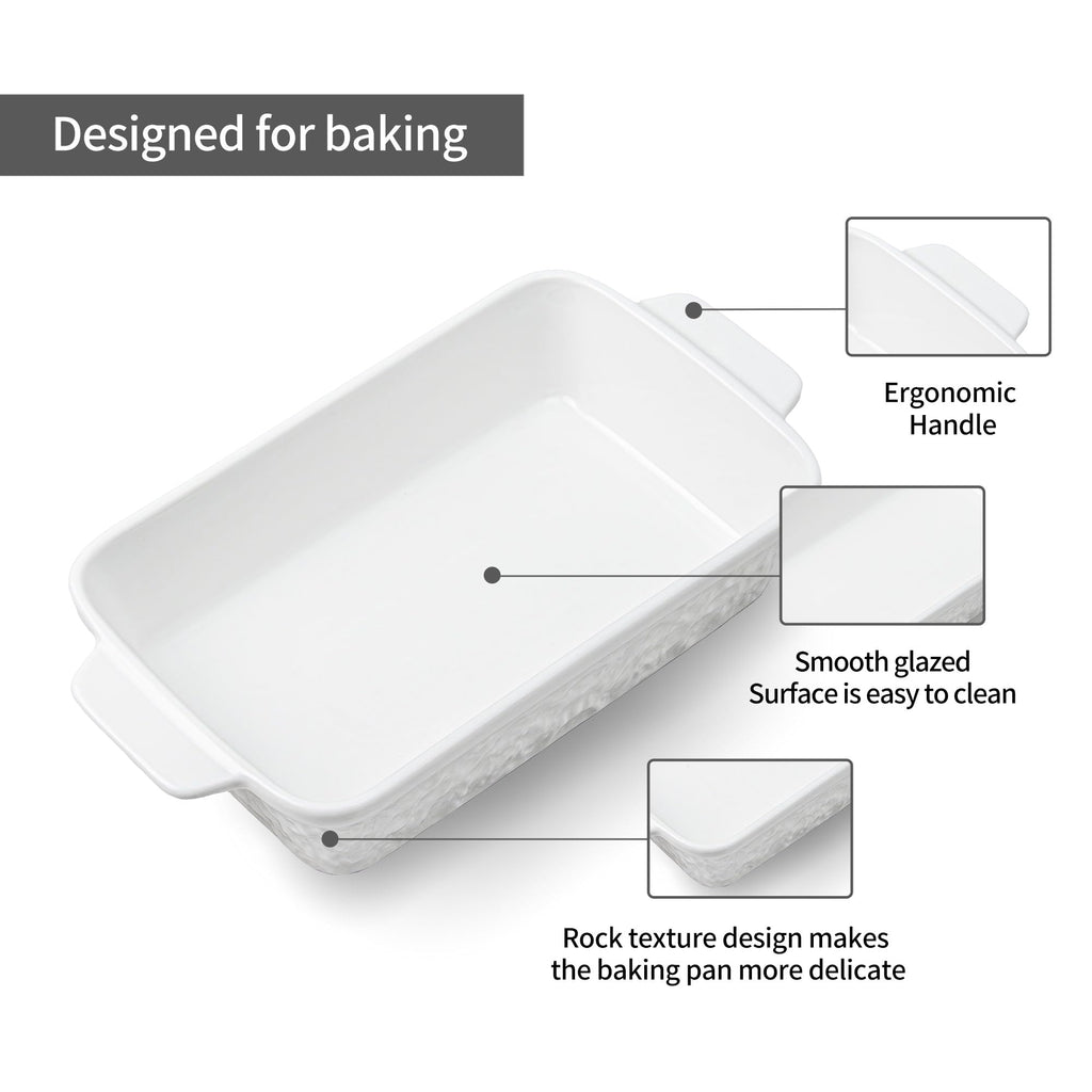 Casserole Dishes for Oven, Baking Dishes, Ceramic Bakeware Sets of 4, Rectangular Baking Pan Set with Handles for Baking, Casserole, Kitchen, Wedding Gift,White