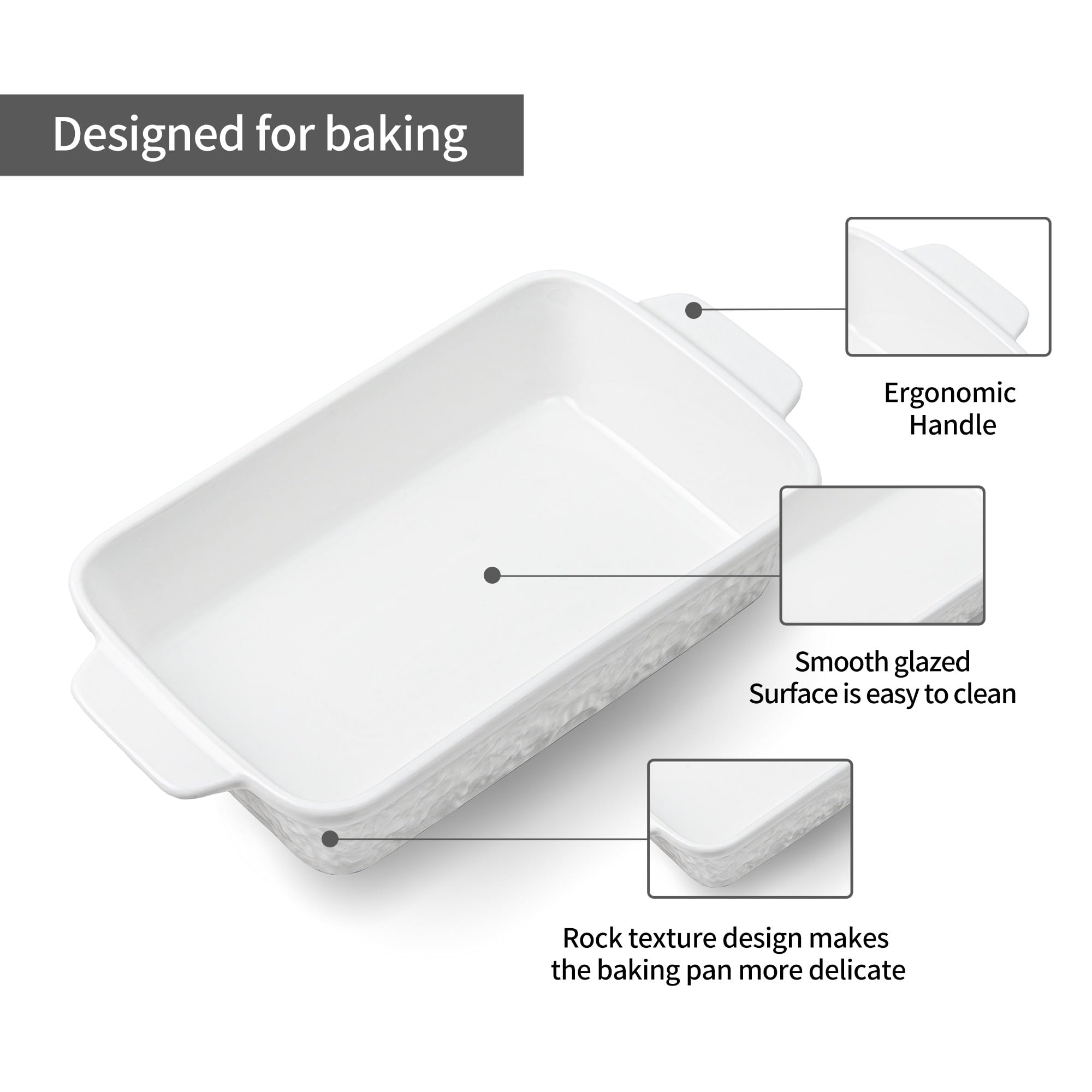 Casserole Dishes for Oven, Baking Dishes, Ceramic Bakeware Sets of 4, Rectangular Baking Pan Set with Handles for Baking, Casserole, Kitchen, Wedding Gift,White