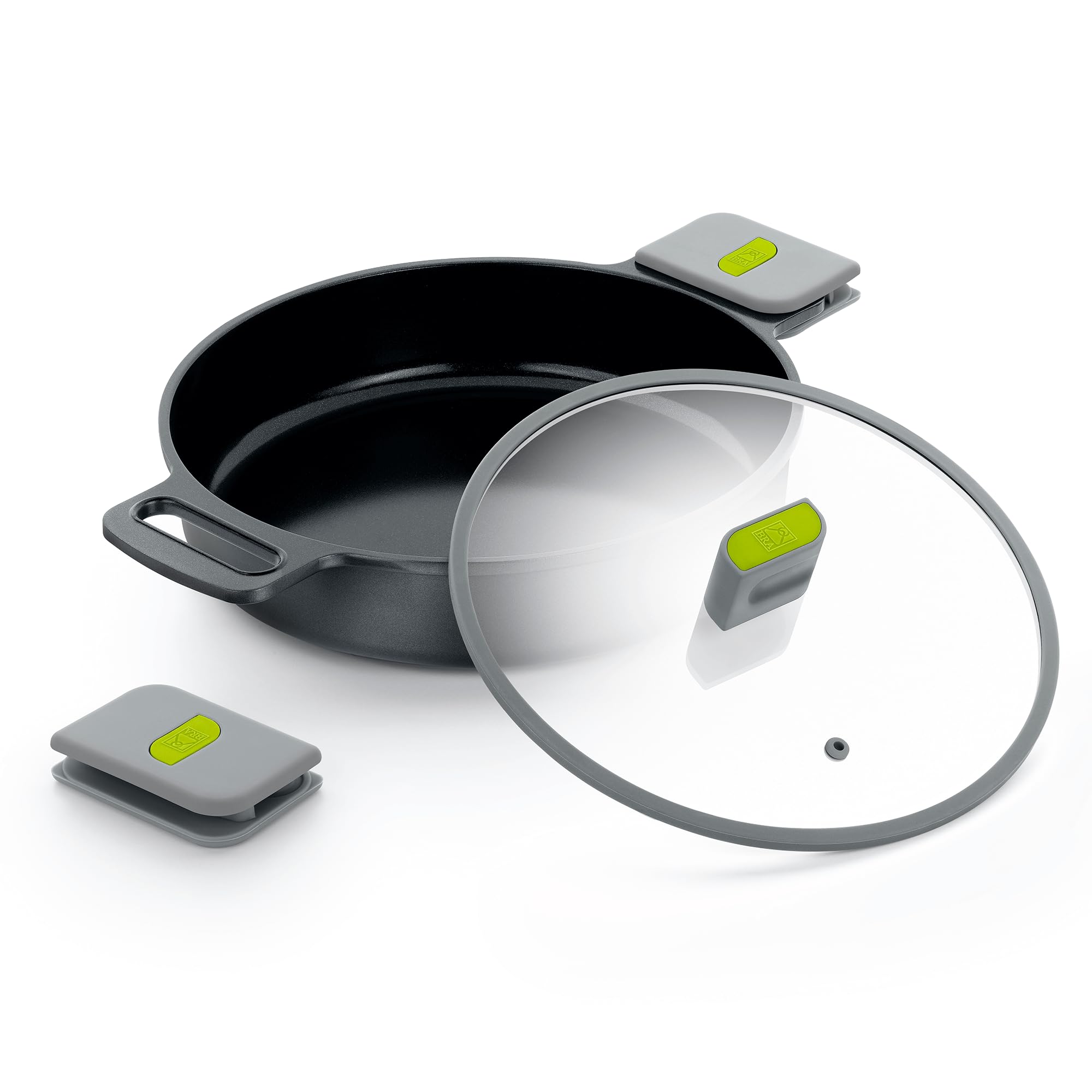 BRA COOKWARE Life Ceramic Nonstick Sauté Pan w/Glass Lid | 12.6 Inch 4.79 Quart Recycled Aluminum Deep Pan | Dual-Handle Braiser | Ceramic Non-Stick Coating | PFOA Free | All Cooktops & Oven Safe