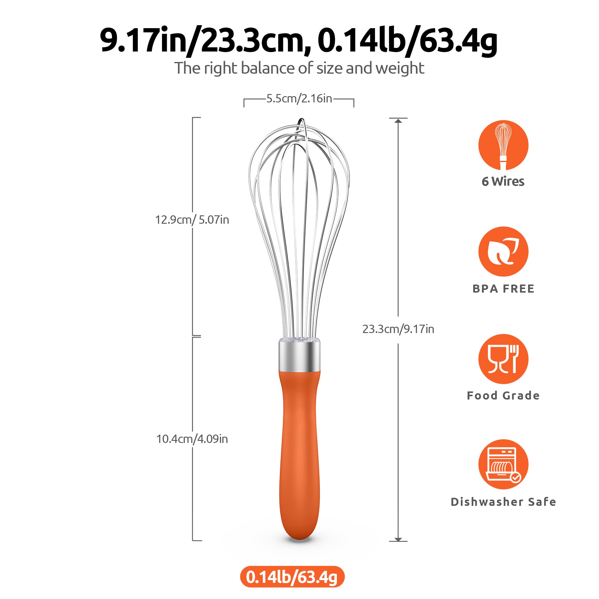 U-Taste Balloon Whisk for Cooking: 18/10 Stainless Steel Kitchen Wire Whisk, Medium Heavy Duty Egg Beater, Manual Baking Mixing Tool with 8 High Flex Wires for Stirring, Blending Sauce (Black)