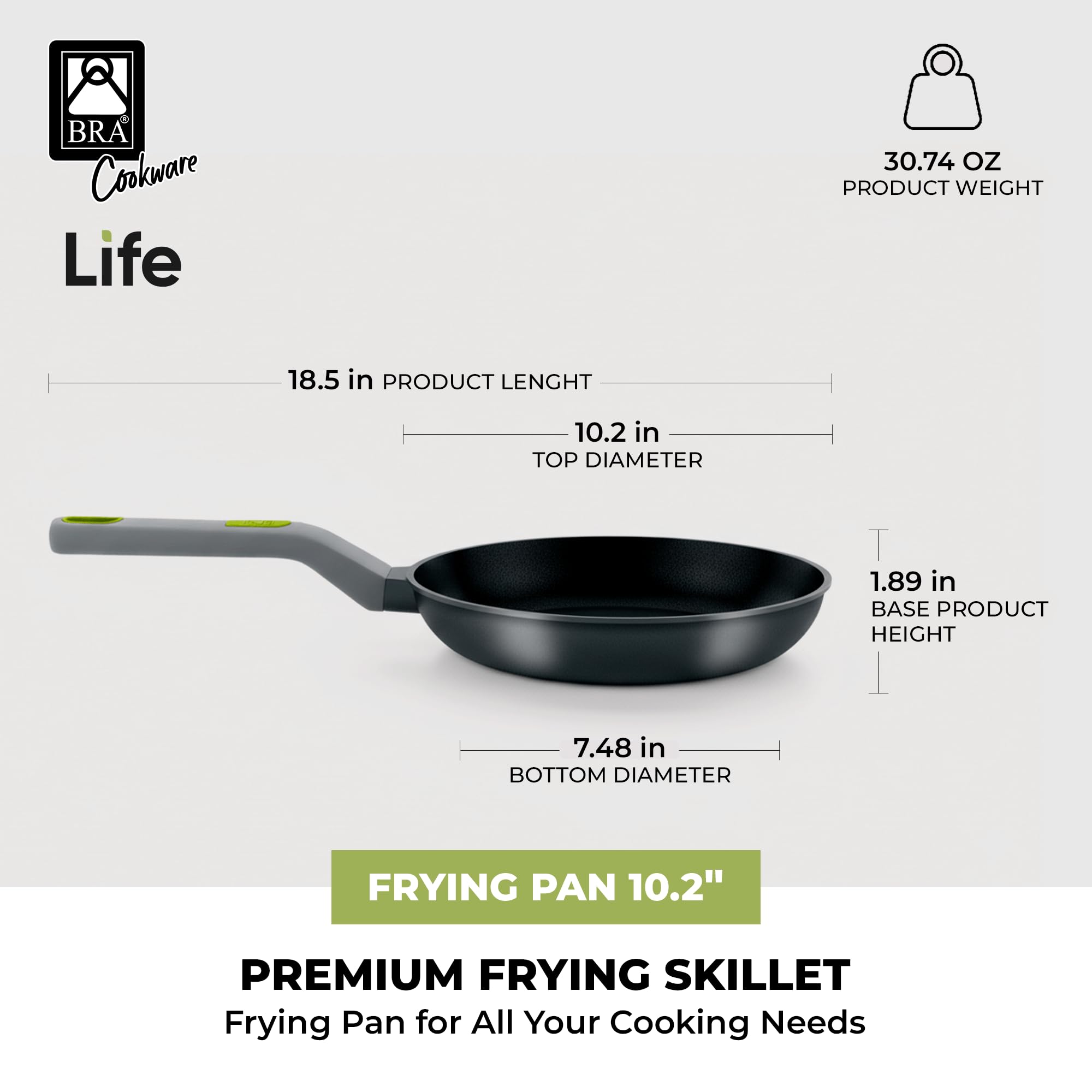 BRA COOKWARE Life Ceramic Nonstick Sauté Pan w/Glass Lid | 12.6 Inch 4.79 Quart Recycled Aluminum Deep Pan | Dual-Handle Braiser | Ceramic Non-Stick Coating | PFOA Free | All Cooktops & Oven Safe