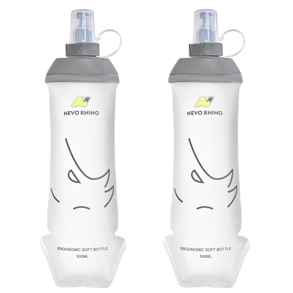N NEVO RHINO 2PCS Soft Flask, 17oz/500ml TPU Running Water Bottle for Hydration Vests and Running Packs, Leak-proof BPA-Free Collapsible Water Bottles for Running, Hiking, Cycling, Climbing