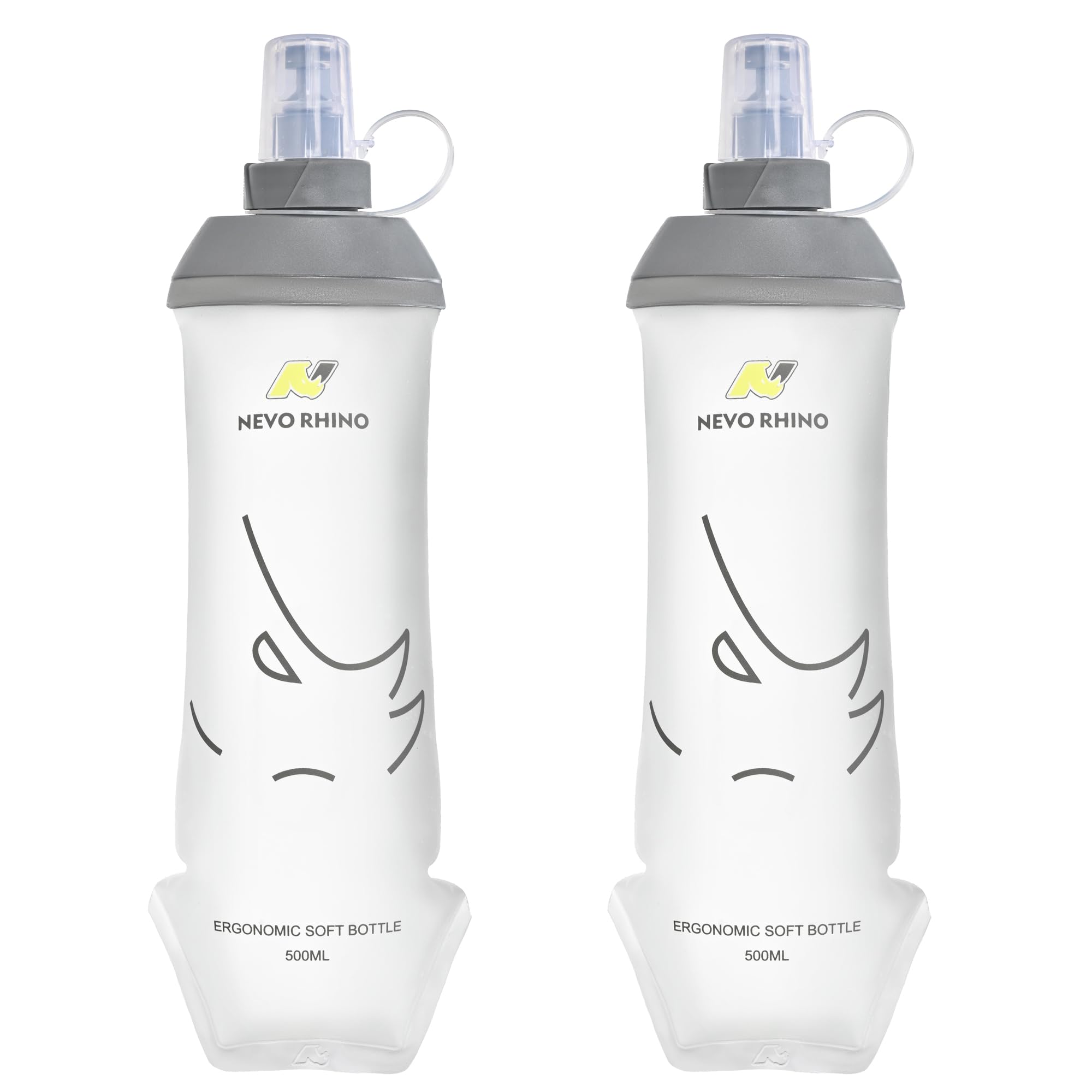 N NEVO RHINO 2PCS Soft Flask, 17oz/500ml TPU Running Water Bottle for Hydration Vests and Running Packs, Leak-proof BPA-Free Collapsible Water Bottles for Running, Hiking, Cycling, Climbing