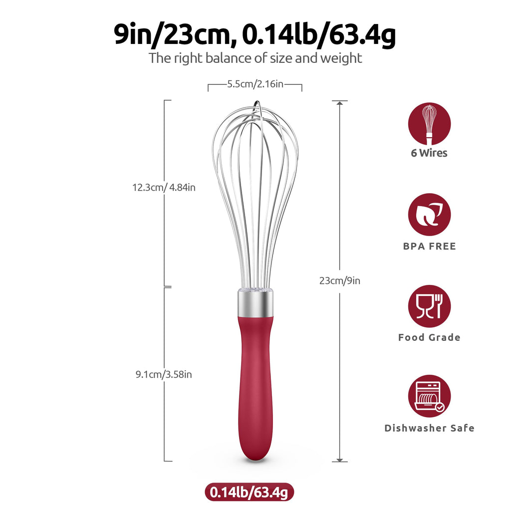 U-Taste Balloon Whisk for Cooking: 18/10 Stainless Steel Kitchen Wire Whisk, Medium Heavy Duty Egg Beater, Manual Baking Mixing Tool with 8 High Flex Wires for Stirring, Blending Sauce (Black)