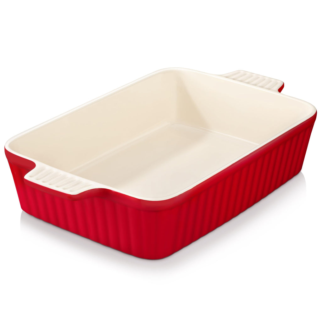MALACASA 4.4 QT Baking Dish, 9x13 Large Casserole Dish for Oven, Ceramic Baking Pan, Rectangular Lasagna Pan Deep with Handles for Baking, Durable Microwave Oven Safe, Wedding Gift,White, Series BAKE-BAKE