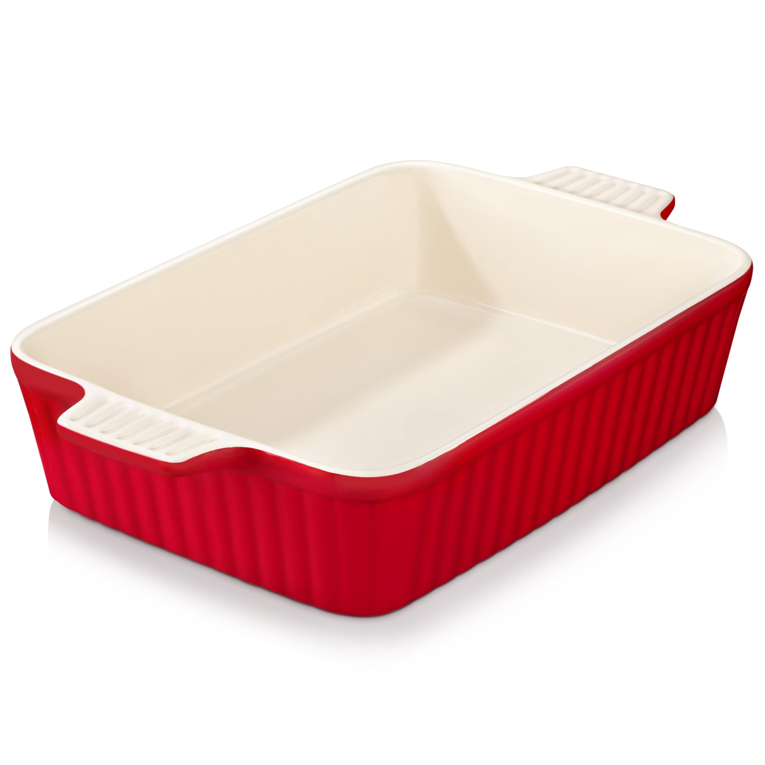 MALACASA 4.4 QT Baking Dish, 9x13 Large Casserole Dish for Oven, Ceramic Baking Pan, Rectangular Lasagna Pan Deep with Handles for Baking, Durable Microwave Oven Safe, Wedding Gift,White, Series BAKE-BAKE