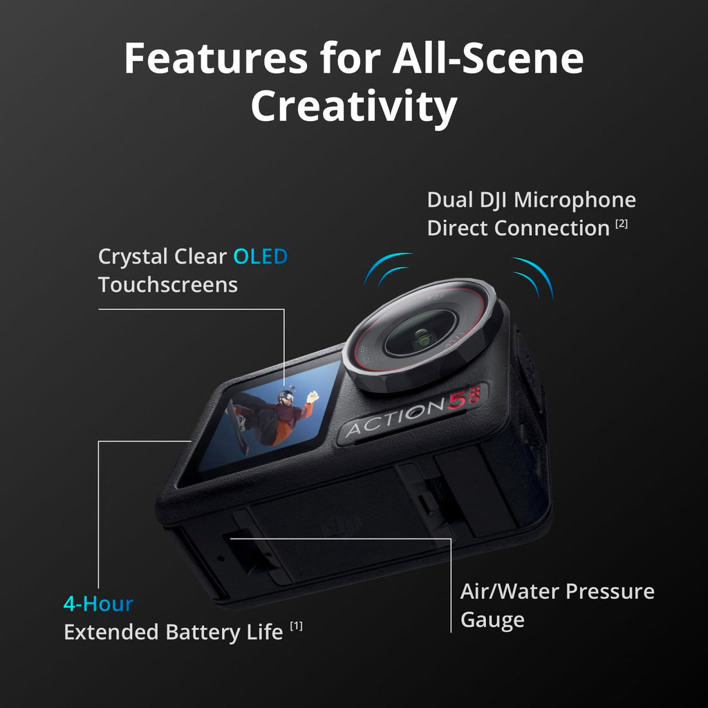 DJI Osmo Action 5 Pro Adventure Combo, 4K with 1/1.3" Sensor, 12h Extended Battery Life with 3 Batteries, Stabilization, Dual OLED Touchscreens, Mini Action Camera for Travel, Vlog