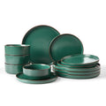 Famiware Nebula Ridge Stoneware Dinnerware Sets, Plates and Bowls Sets for 4, 12 Pieces Dishes Set, Microwave and Dishwasher Safe Kitchen Plates, Light Gray