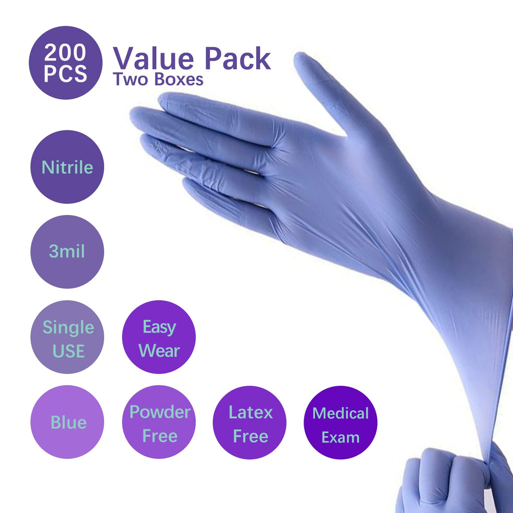 Nitrile Gloves - 3 Mil - Food Safe & Medical Exam Disposable Gloves - Latex Free Powder Free Non-Sterile