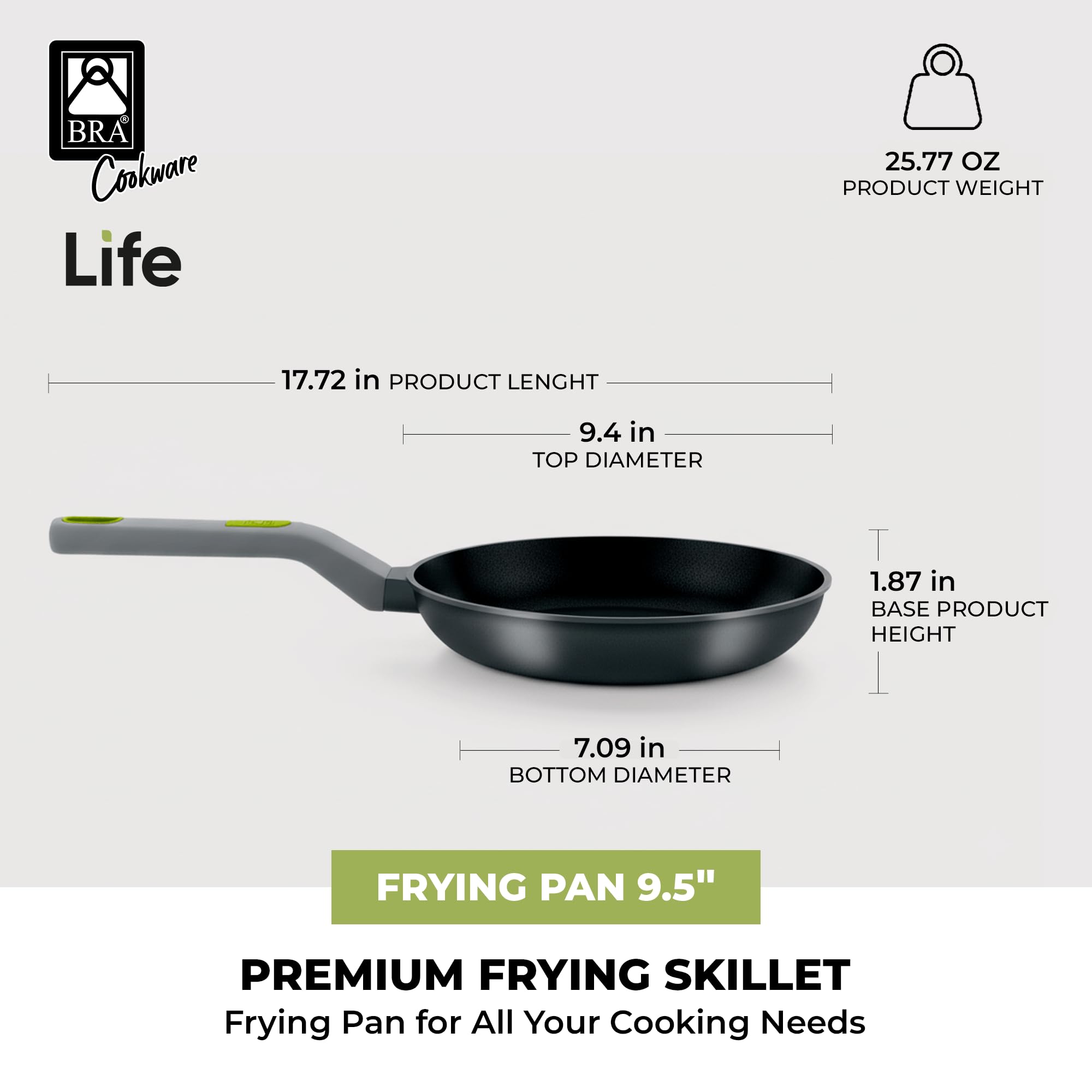 BRA COOKWARE Life Ceramic Nonstick Sauté Pan w/Glass Lid | 12.6 Inch 4.79 Quart Recycled Aluminum Deep Pan | Dual-Handle Braiser | Ceramic Non-Stick Coating | PFOA Free | All Cooktops & Oven Safe