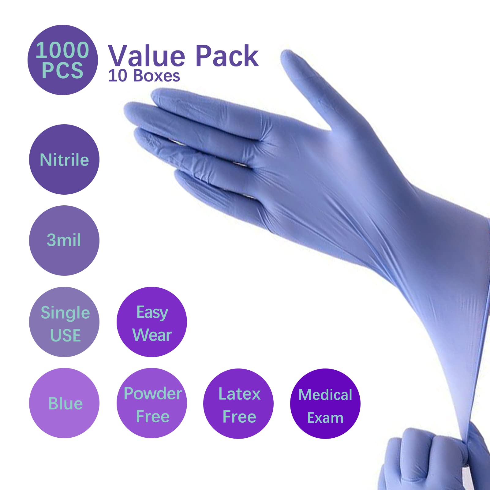 Nitrile Gloves - 3 Mil - Food Safe & Medical Exam Disposable Gloves - Latex Free Powder Free Non-Sterile