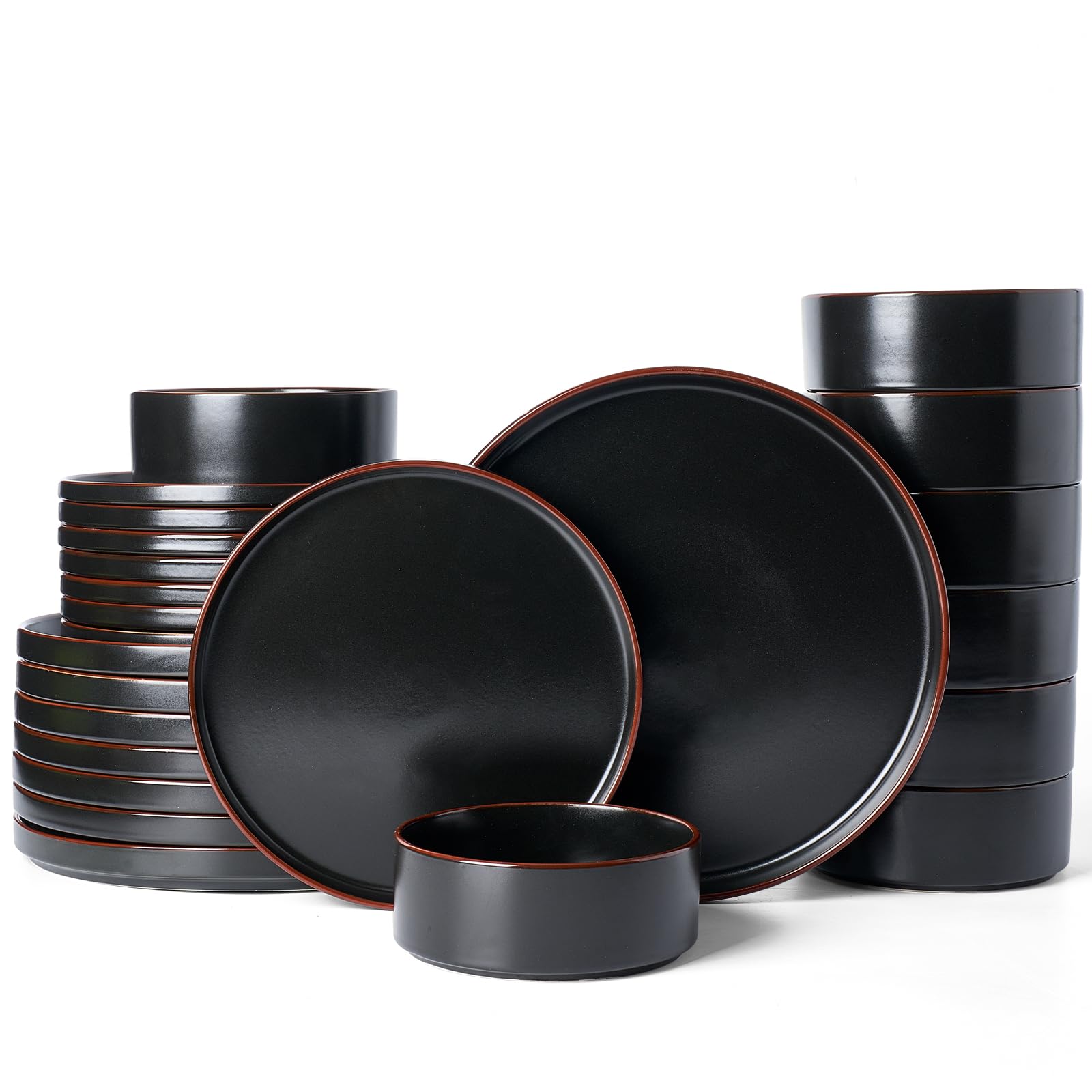 Famiware Nebula Ridge Stoneware Dinnerware Sets, Plates and Bowls Sets for 4, 12 Pieces Dishes Set, Microwave and Dishwasher Safe Kitchen Plates, Light Gray