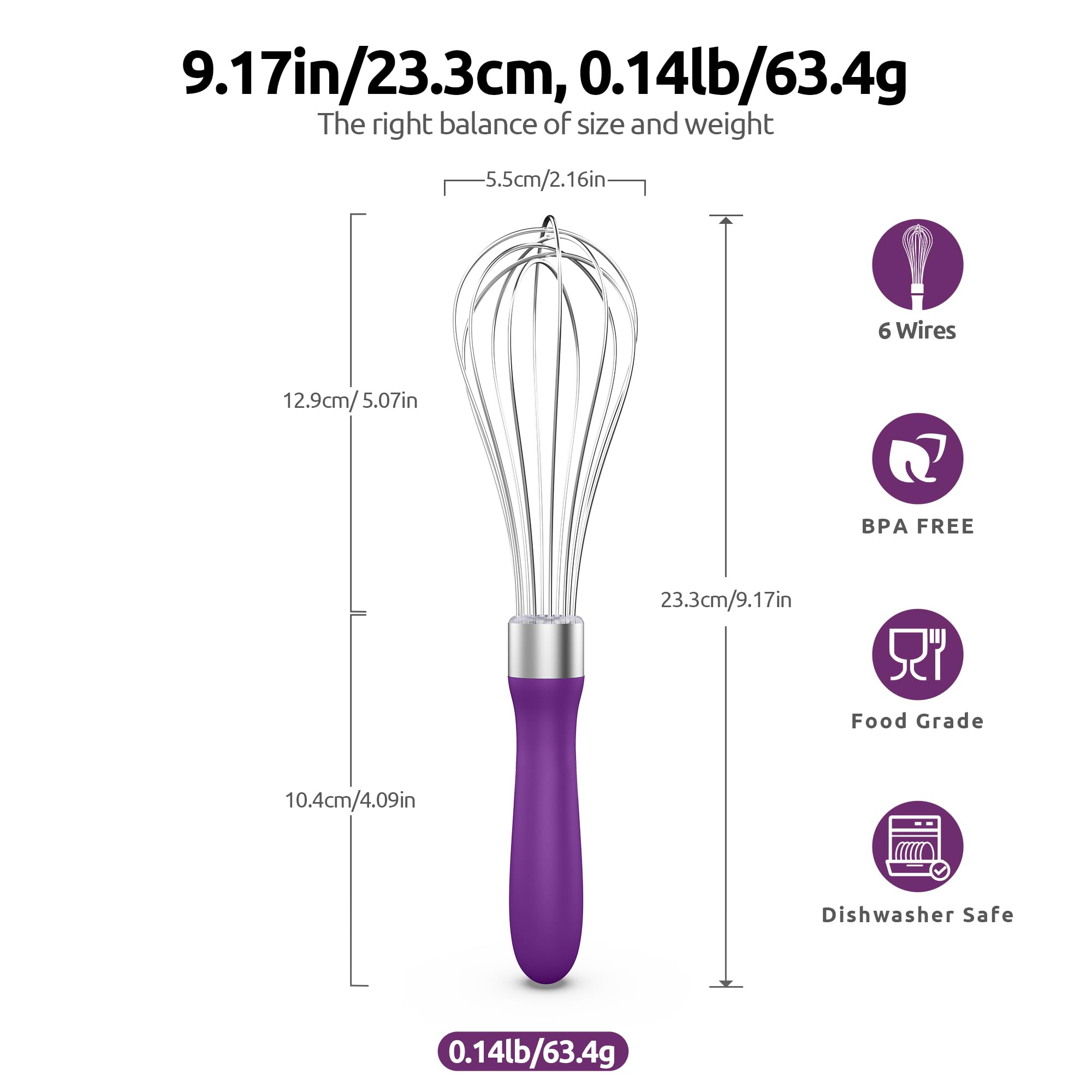 U-Taste Balloon Whisk for Cooking: 18/10 Stainless Steel Kitchen Wire Whisk, Medium Heavy Duty Egg Beater, Manual Baking Mixing Tool with 8 High Flex Wires for Stirring, Blending Sauce (Black)