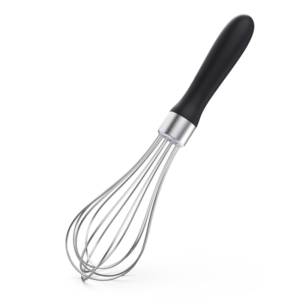 U-Taste Balloon Whisk for Cooking: 18/10 Stainless Steel Kitchen Wire Whisk, Medium Heavy Duty Egg Beater, Manual Baking Mixing Tool with 8 High Flex Wires for Stirring, Blending Sauce (Black)
