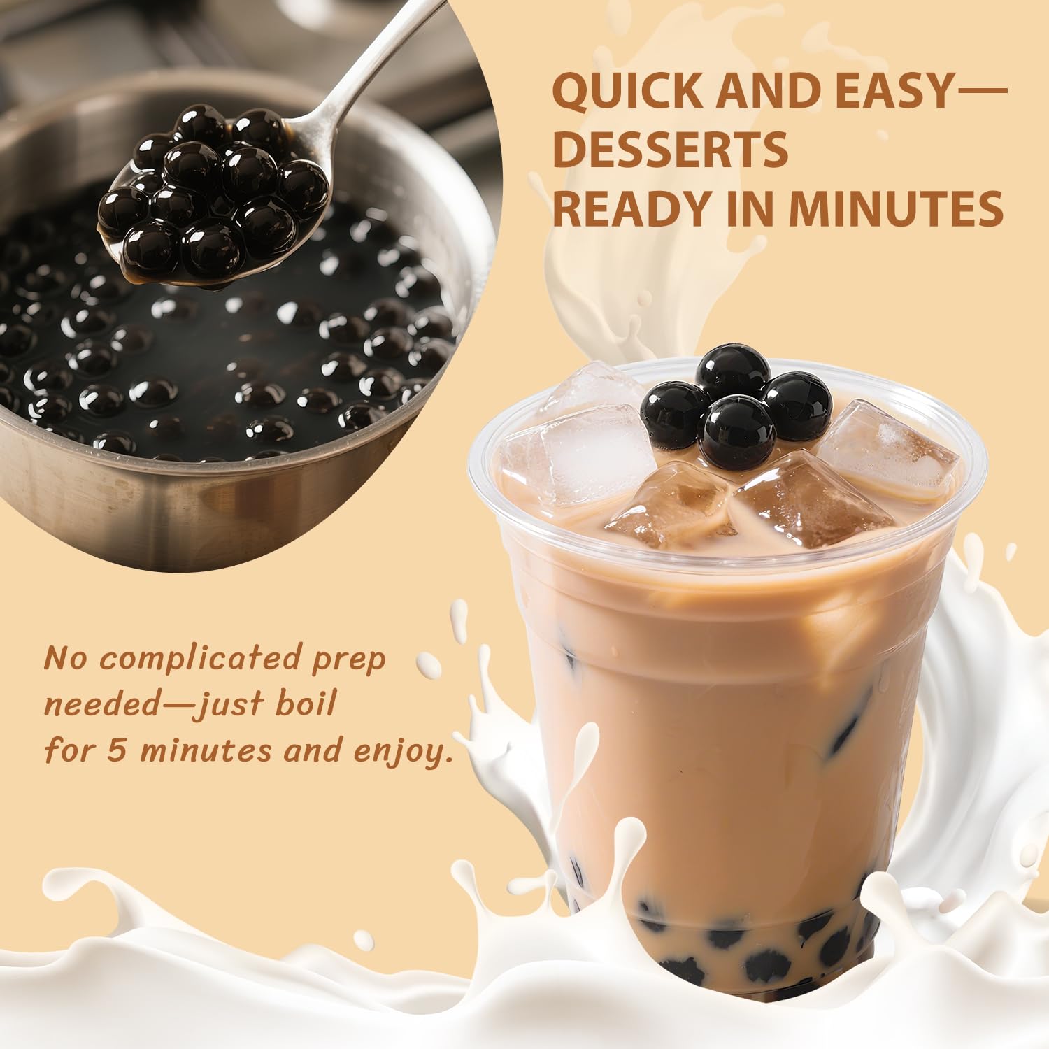 Soeos Tapioca Pearls 2.2 lb (998g), Boba Pearls for Bubble Tea, Beverages, Sweets, Ice Cream, Shakes, Desserts & Smoothies Topping - Ready in 5 Minutes