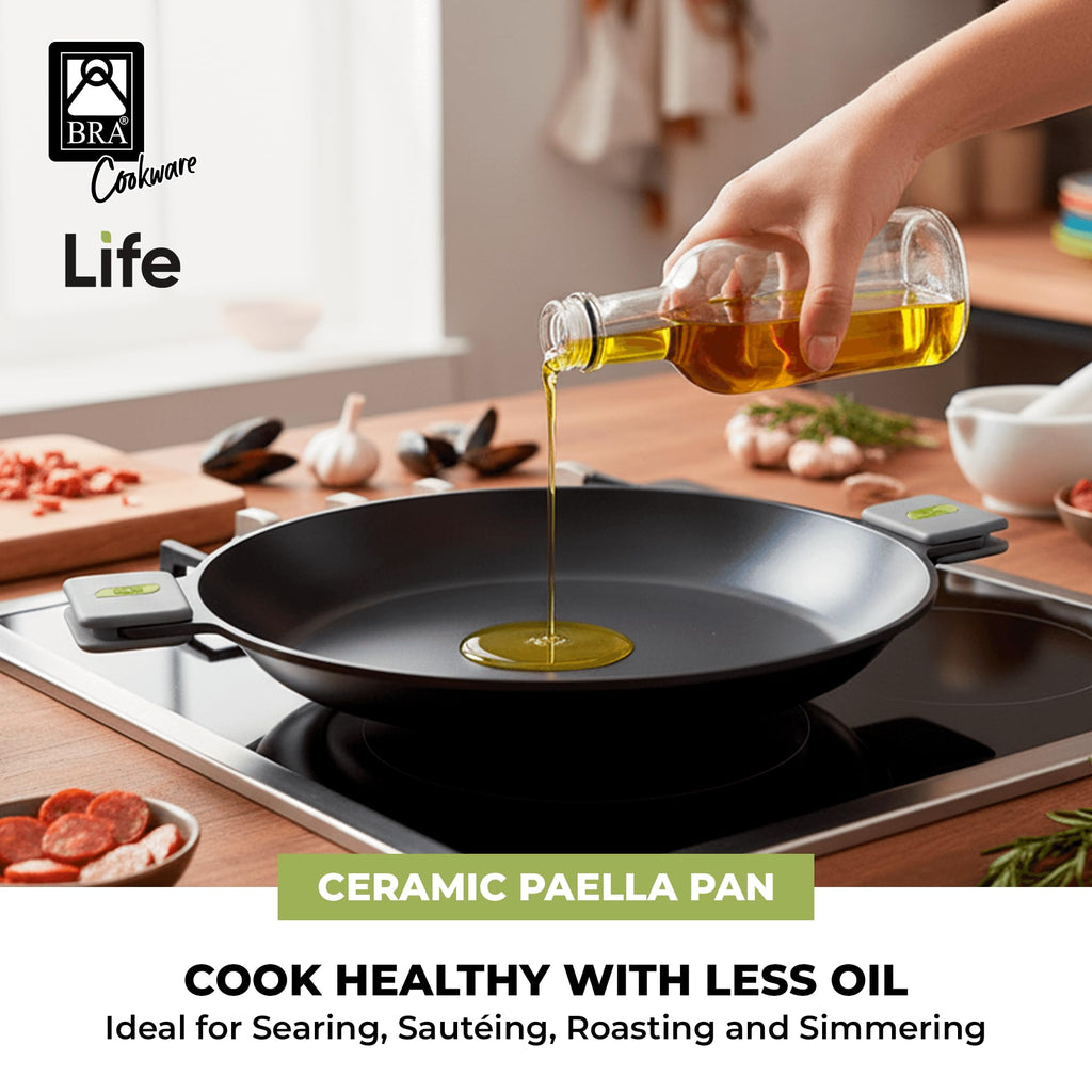 BRA COOKWARE Life Ceramic Nonstick Sauté Pan w/Glass Lid | 12.6 Inch 4.79 Quart Recycled Aluminum Deep Pan | Dual-Handle Braiser | Ceramic Non-Stick Coating | PFOA Free | All Cooktops & Oven Safe