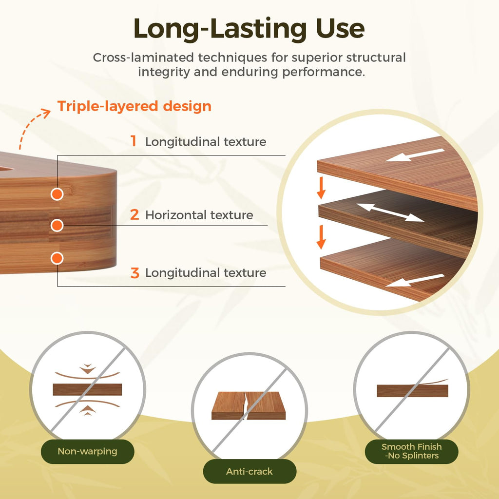 Bamboo Cutting Board for Kitchen – 3-Piece Wooden Boards with Juice Grooves, Side Handles, Non-Slip Mats – Perfect for Meat, Veggies Fruit,Cutting Board & Knife Sets – Ideal Kitchen Gift