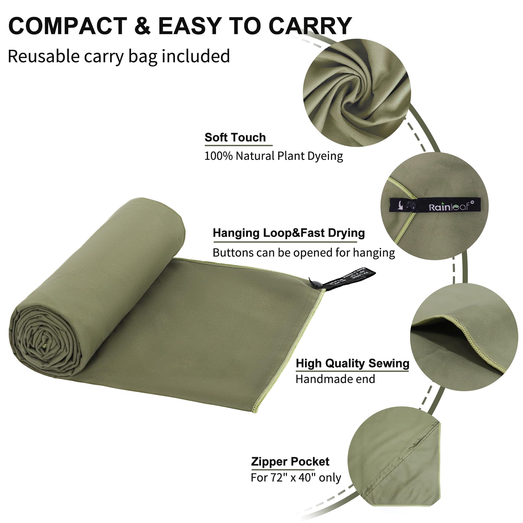 Rainleaf Microfiber Towel Perfect Travel & Gym & Camping Towel. Quick Dry - Super Absorbent - Ultra Compact - Lightweight. Suitable for Trip, Beach, Shower, Backpacking, Pool