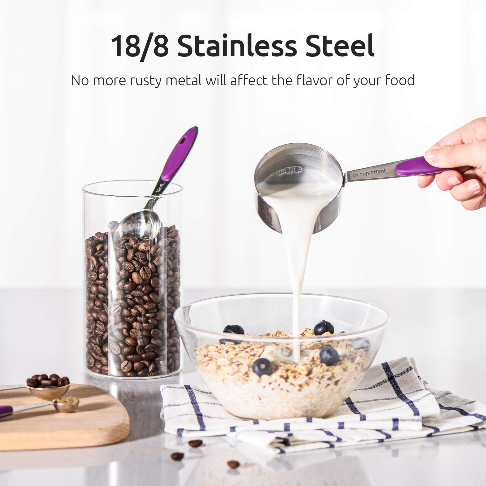 Measuring Cups : U-Taste 18/8 Stainless Steel Measuring Cups and Spoons Set of 10 Piece, Upgraded Thickness Handle(Black)