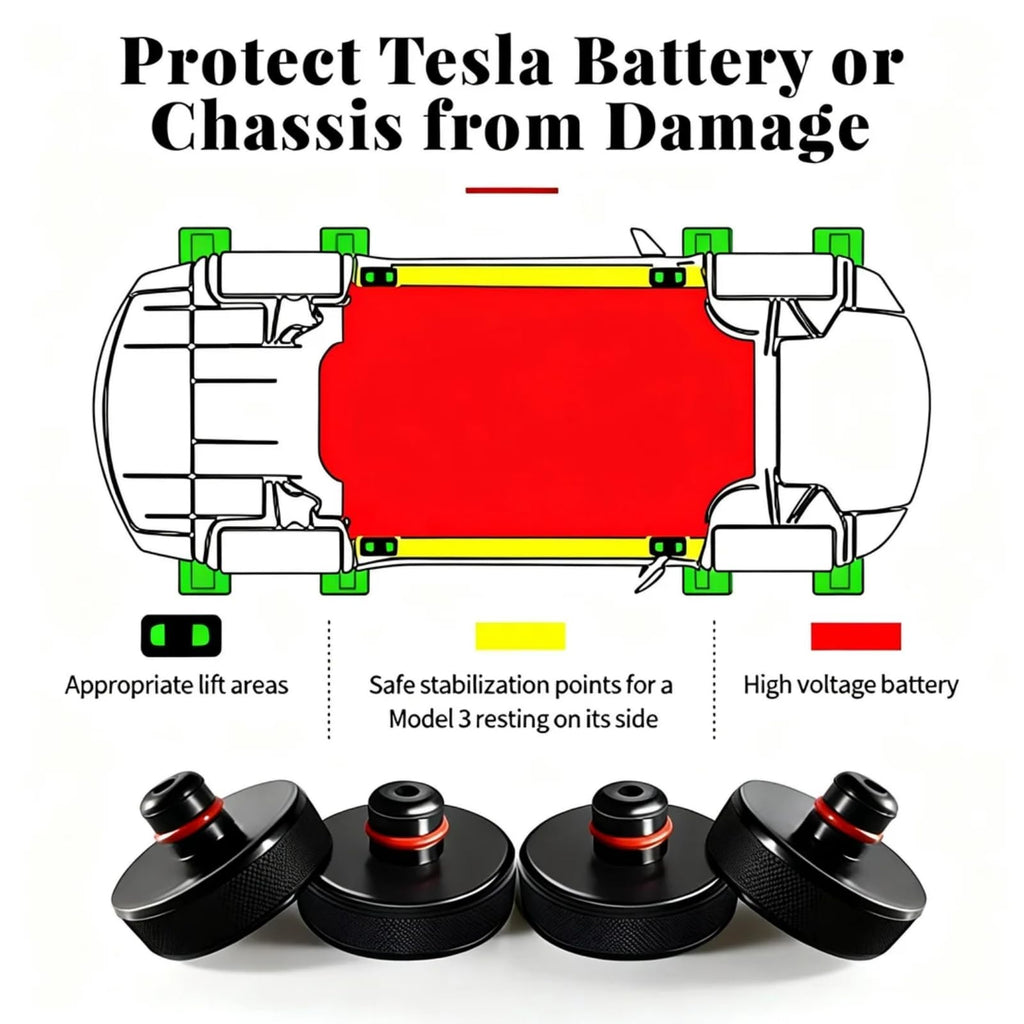 Tesla Jack Pads Lifting Jack Pad for Tesla Model 3/Y/S/X – Waterproof Tesla Pucks with Storage Case, Safe Jacking Protection for Tire Changes, Garage Repairs Tools Kit & Roadside Maintenance (4 Pack)