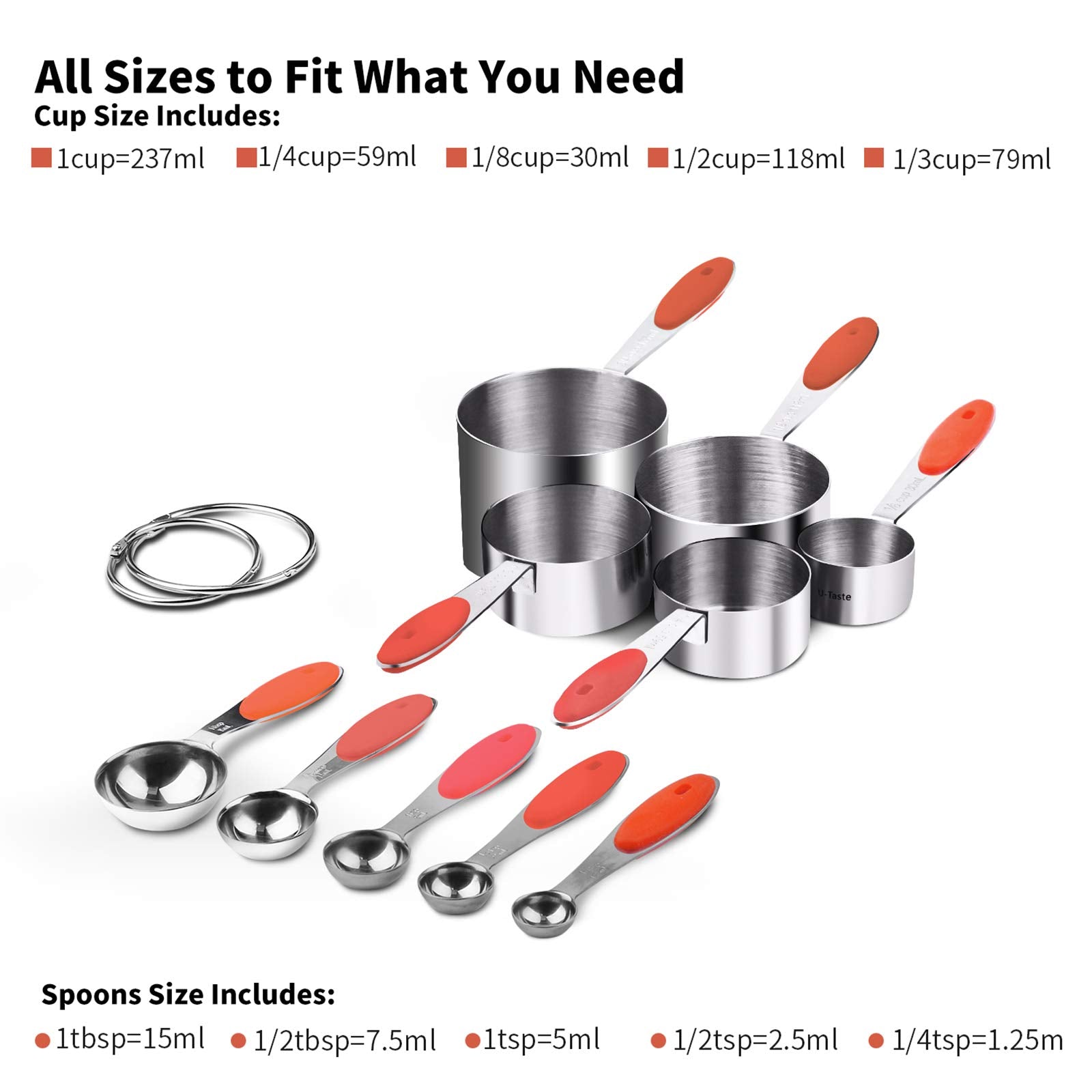 Measuring Cups : U-Taste 18/8 Stainless Steel Measuring Cups and Spoons Set of 10 Piece, Upgraded Thickness Handle(Black)