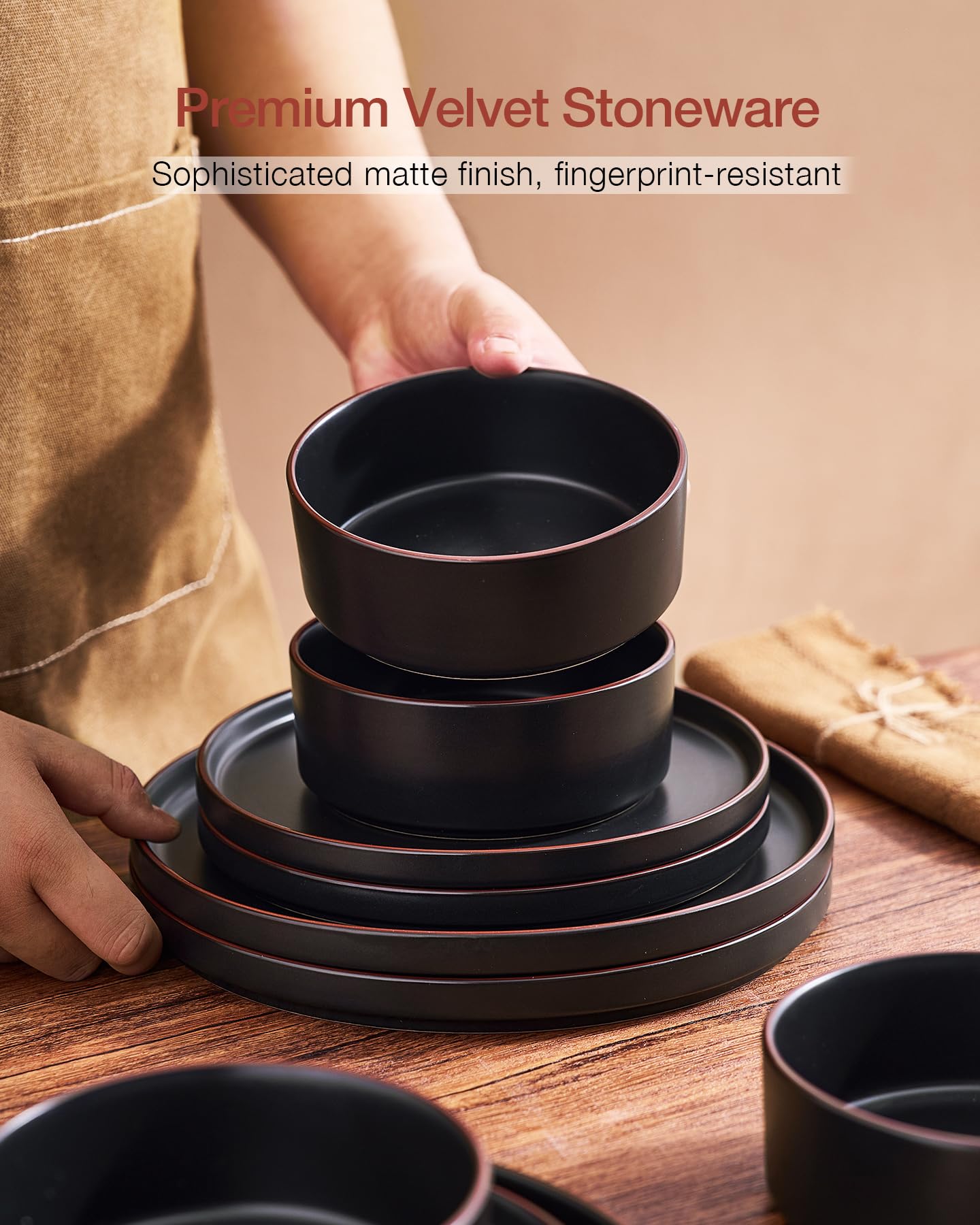 Famiware Nebula Ridge Stoneware Dinnerware Sets, Plates and Bowls Sets for 4, 12 Pieces Dishes Set, Microwave and Dishwasher Safe Kitchen Plates, Light Gray