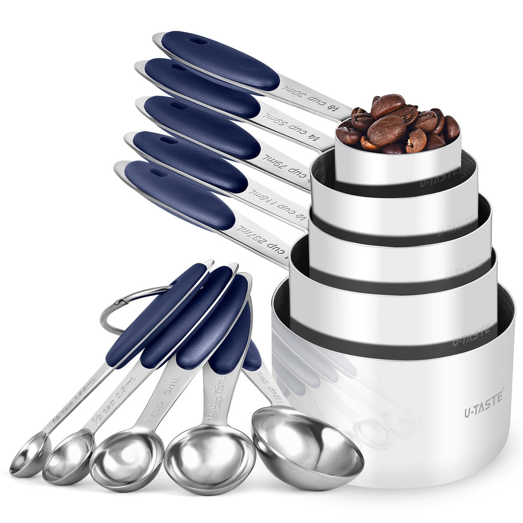 Measuring Cups : U-Taste 18/8 Stainless Steel Measuring Cups and Spoons Set of 10 Piece, Upgraded Thickness Handle(Black)
