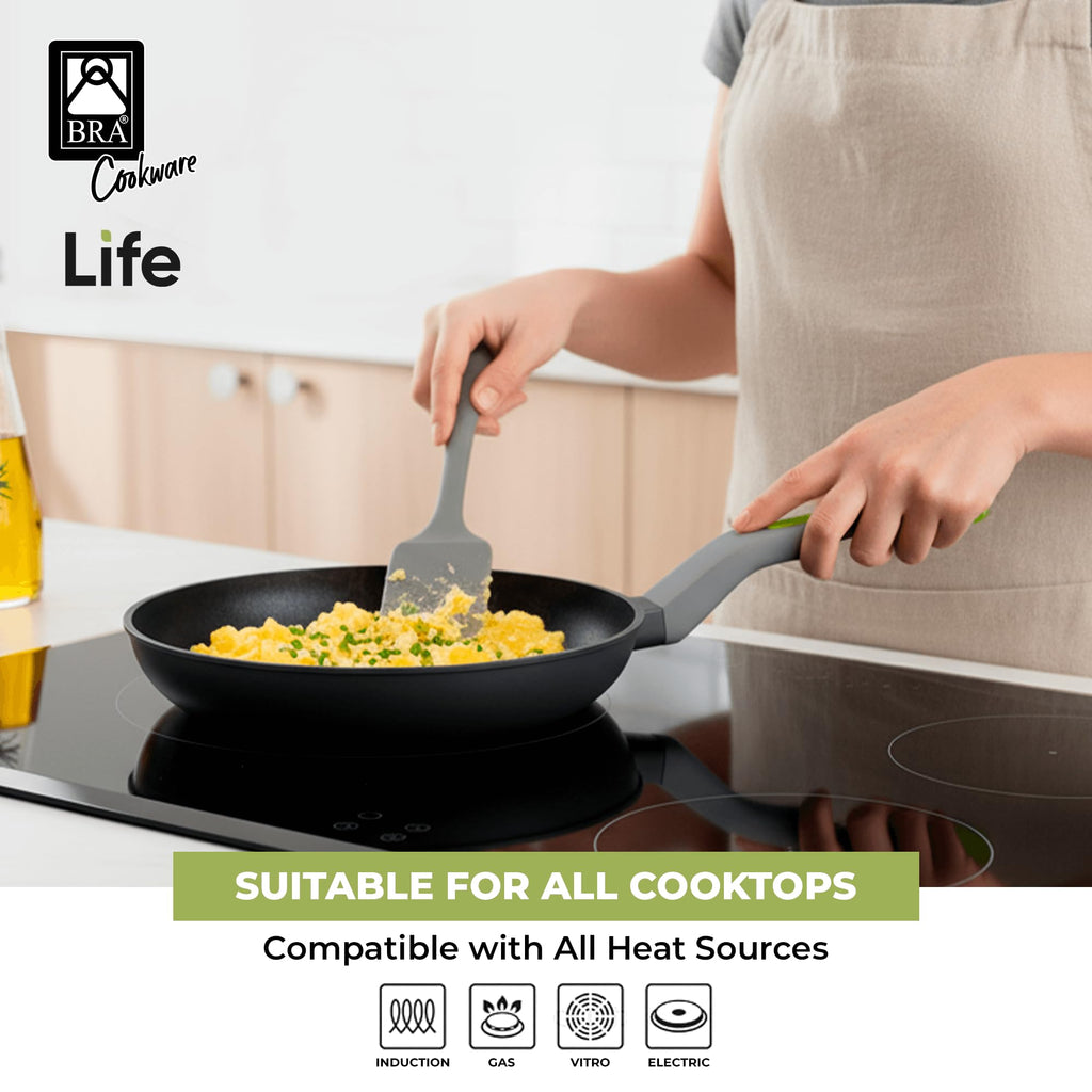 BRA COOKWARE Life Ceramic Nonstick Sauté Pan w/Glass Lid | 12.6 Inch 4.79 Quart Recycled Aluminum Deep Pan | Dual-Handle Braiser | Ceramic Non-Stick Coating | PFOA Free | All Cooktops & Oven Safe