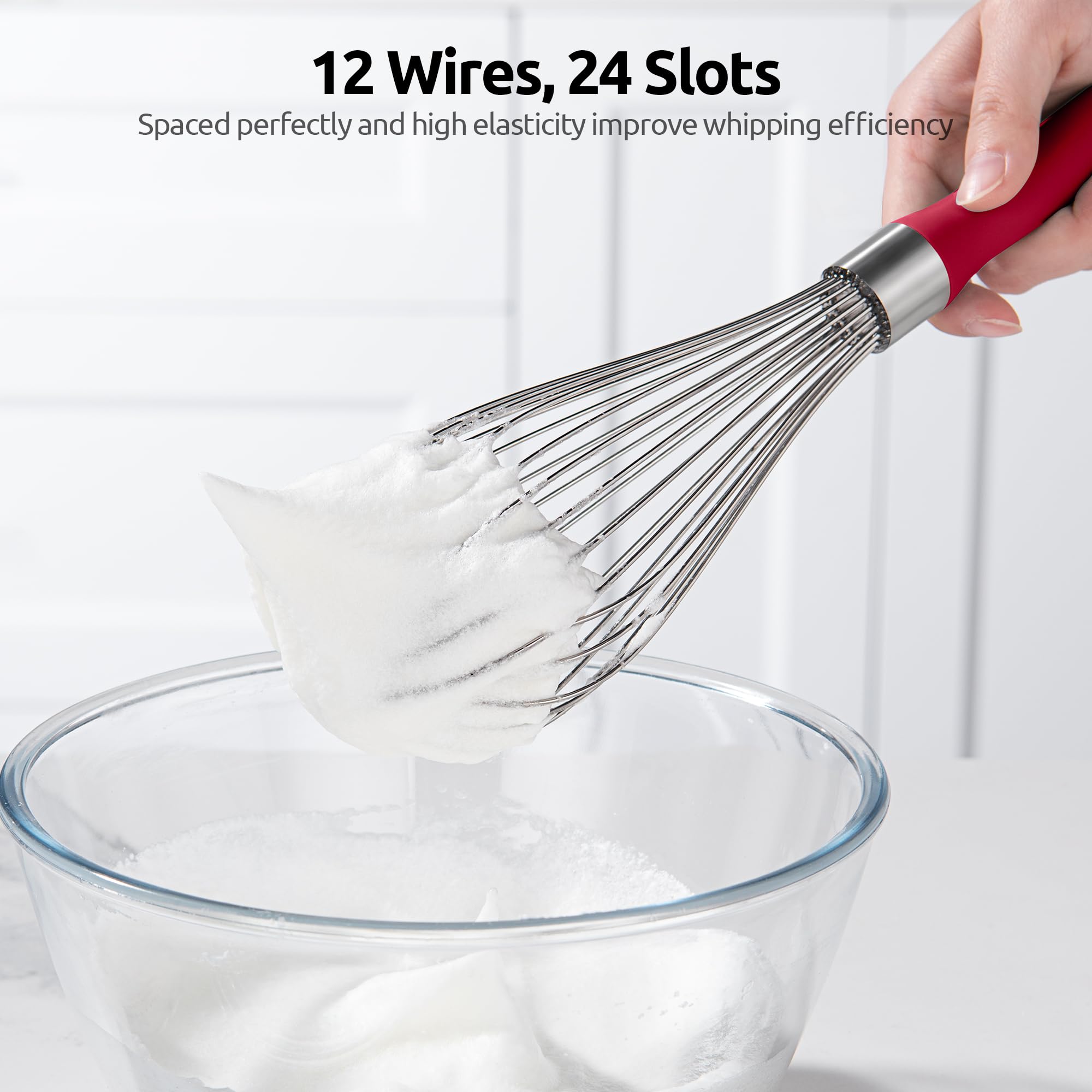 U-Taste Balloon Whisk for Cooking: 18/10 Stainless Steel Kitchen Wire Whisk, Medium Heavy Duty Egg Beater, Manual Baking Mixing Tool with 8 High Flex Wires for Stirring, Blending Sauce (Black)