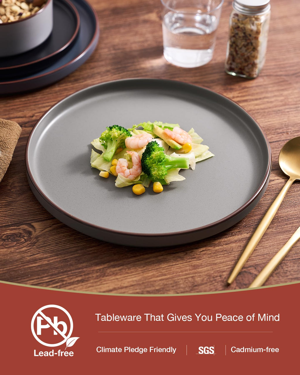 Famiware Nebula Ridge Stoneware Dinnerware Sets, Plates and Bowls Sets for 4, 12 Pieces Dishes Set, Microwave and Dishwasher Safe Kitchen Plates, Light Gray