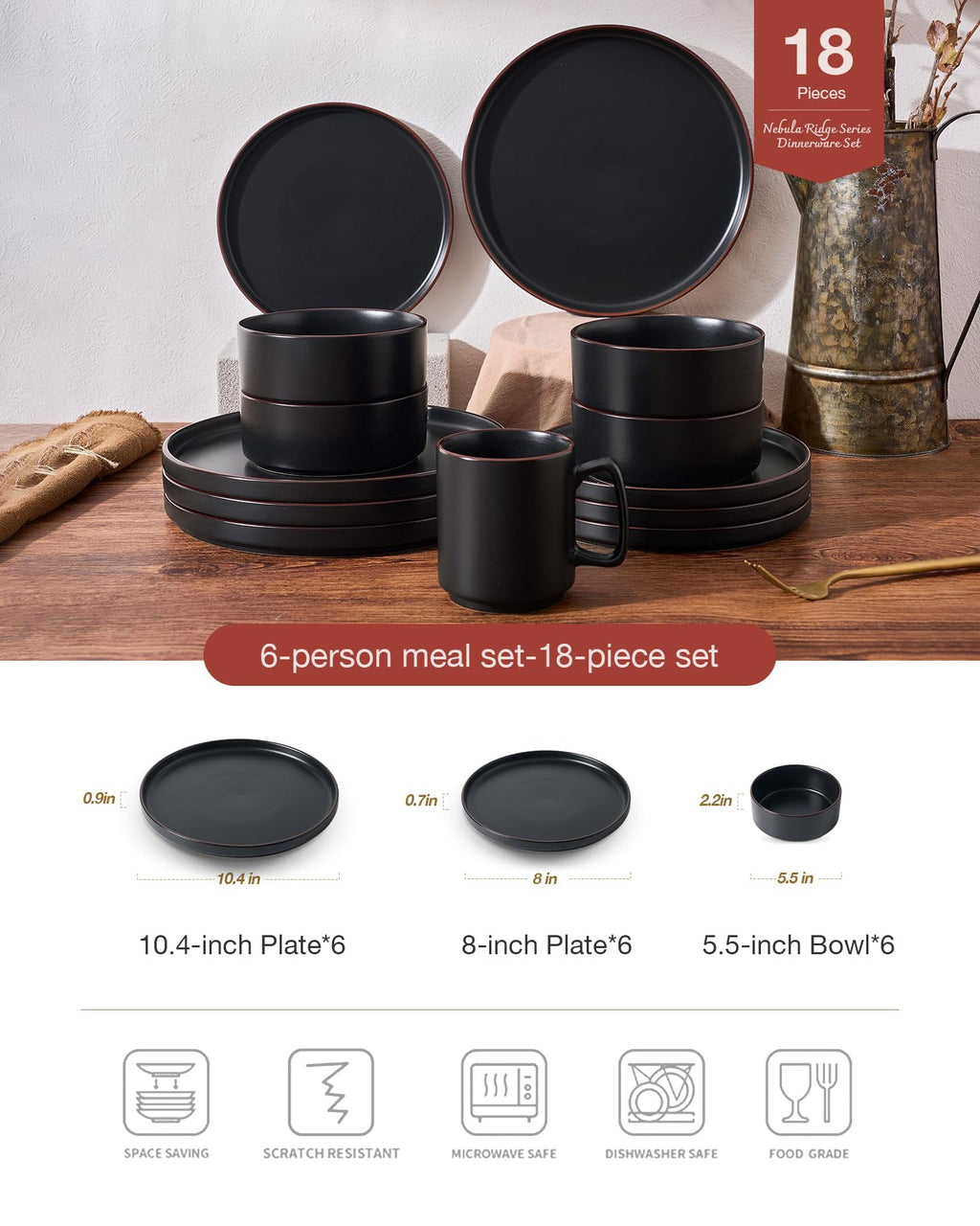 Famiware Nebula Ridge Stoneware Dinnerware Sets, Plates and Bowls Sets for 4, 12 Pieces Dishes Set, Microwave and Dishwasher Safe Kitchen Plates, Light Gray