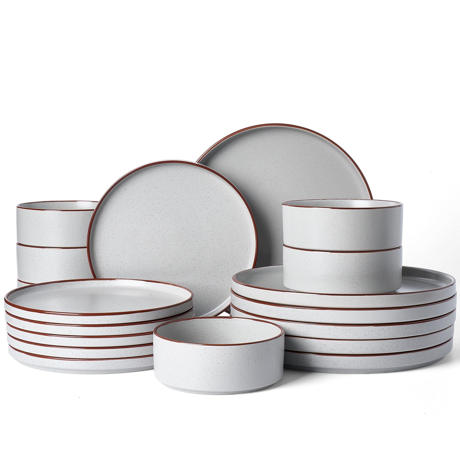 Famiware Nebula Ridge Stoneware Dinnerware Sets, Plates and Bowls Sets for 4, 12 Pieces Dishes Set, Microwave and Dishwasher Safe Kitchen Plates, Light Gray
