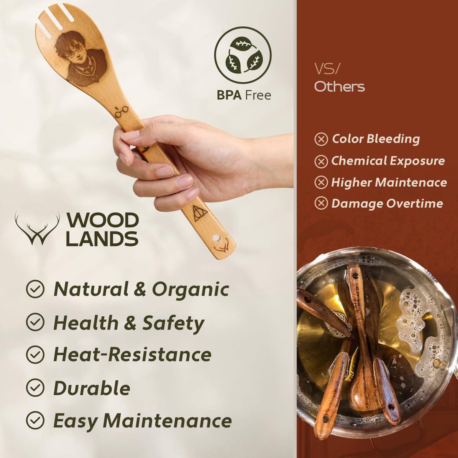 Wooden Spoons for Cooking set of 6 – Premium Wooden Utensil set for everyday use – Versatile Cooking utensils set safe for nonstick pans – Durable wooden spoon kitchen utensils set