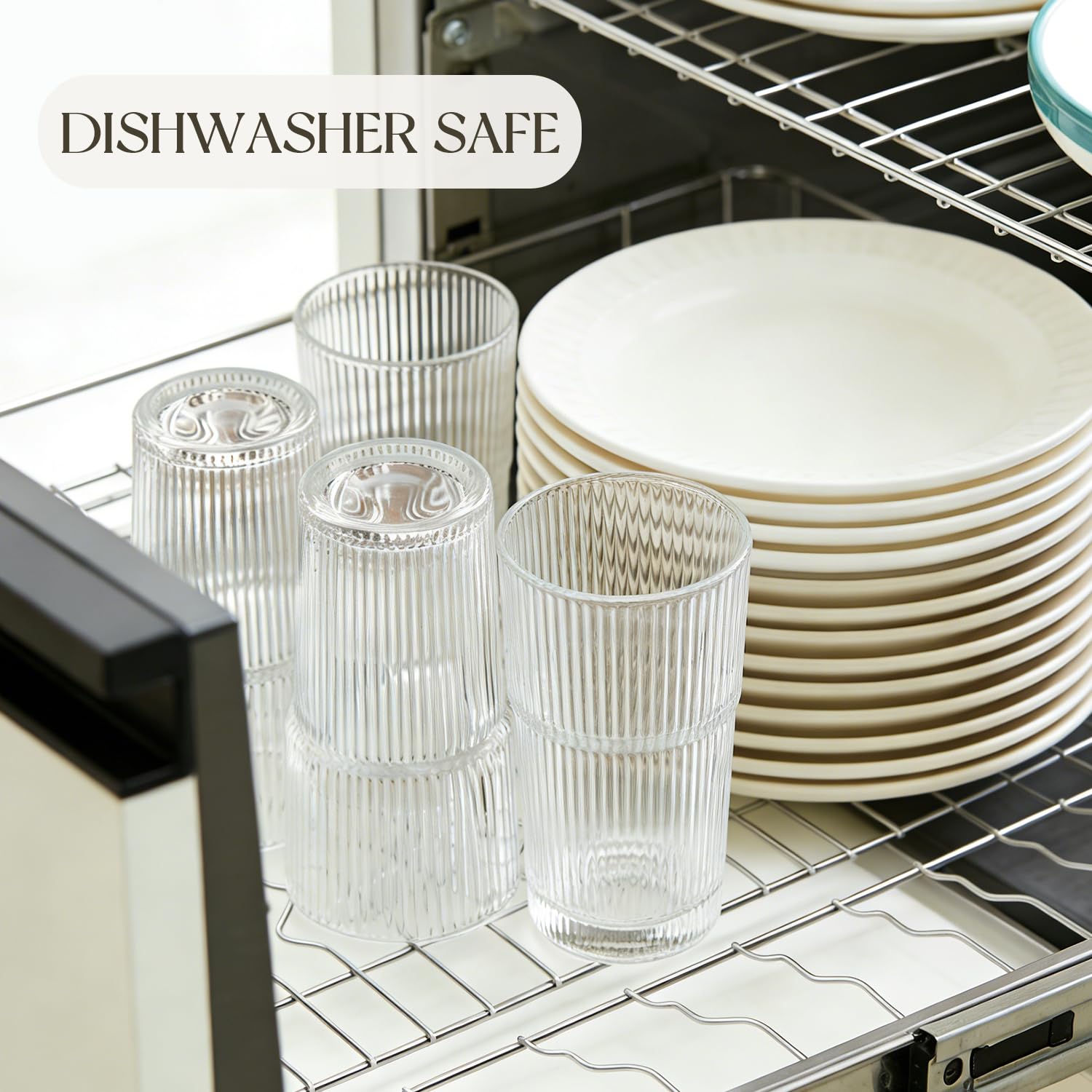 20oz Ribbed Glass Tumblers with 2 in 1 Lids & Extra-Wide 13mm Reusable Stainless Steel Straws, 2Pcs Leak-proof Vintage Drinking Glasses for Boba, Iced Coffee, Smoothies, Hot & Cold Drinks,Travel Cups