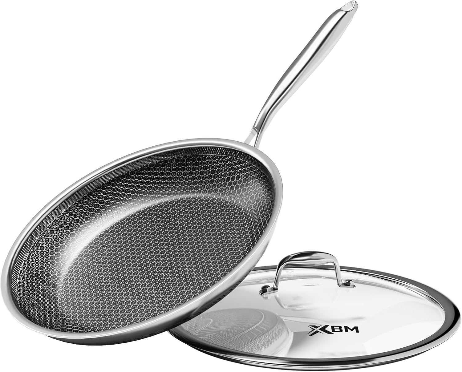 Honeycomb Stainless Steel Nonstick Frying Pan with Lid 10 Inch, Induction Cooktop Compatible Skillet, PFOA-Free Scratch-Proof, Dishwasher & Oven Safe, Stay-Cool Handle, Silver Kitchen Cookware
