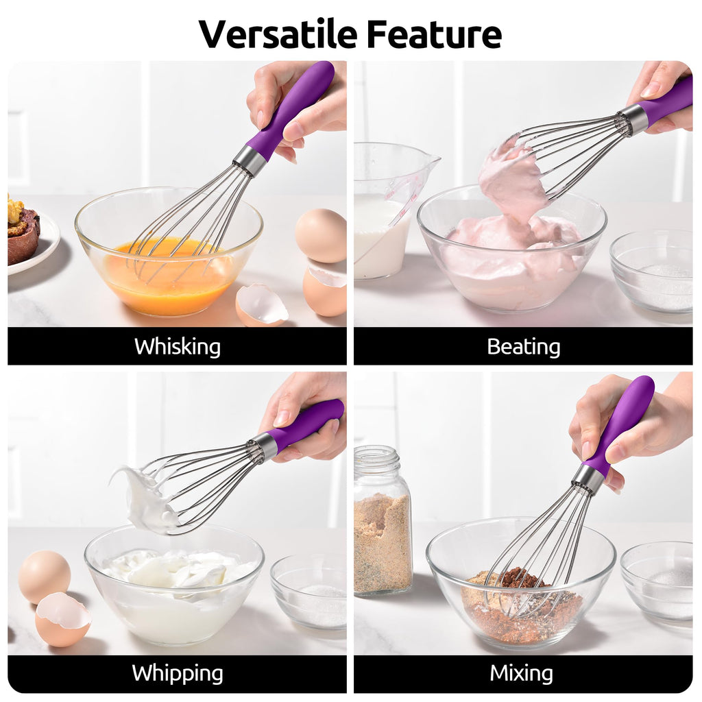 U-Taste Balloon Whisk for Cooking: 18/10 Stainless Steel Kitchen Wire Whisk, Medium Heavy Duty Egg Beater, Manual Baking Mixing Tool with 8 High Flex Wires for Stirring, Blending Sauce (Black)