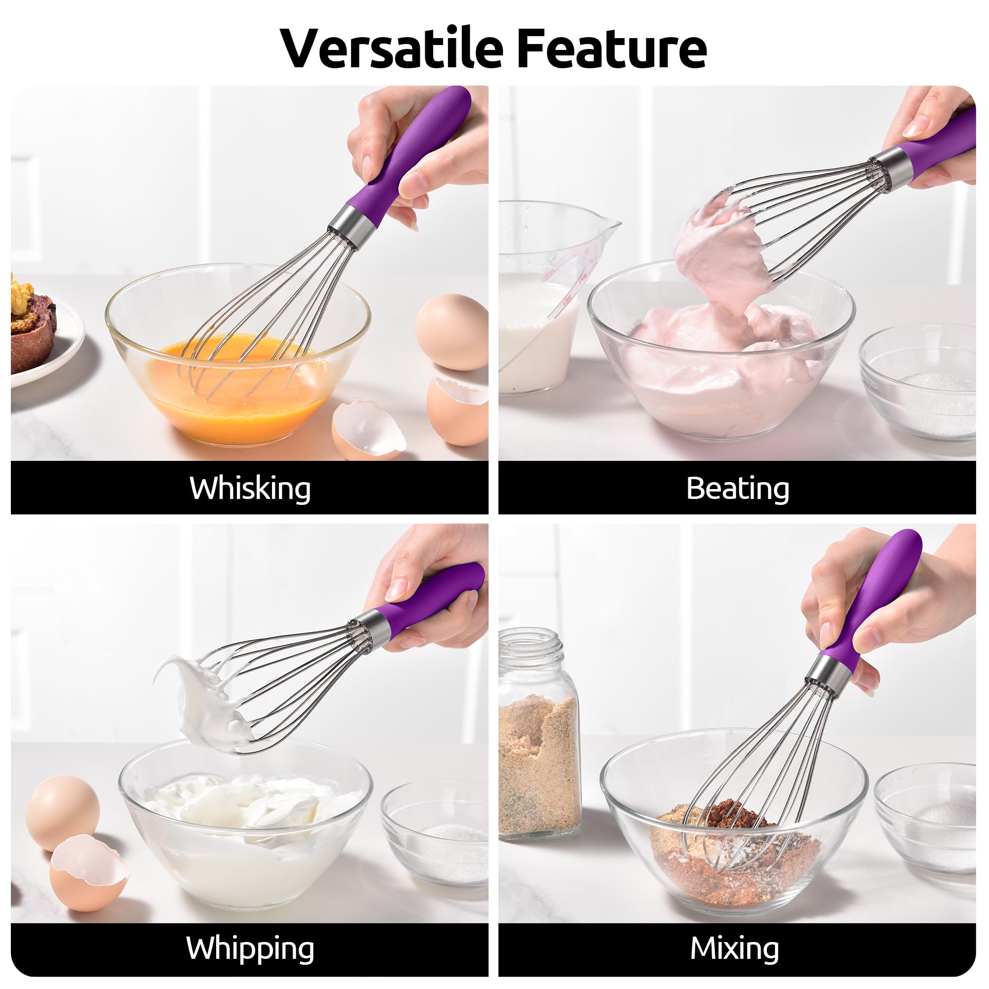 U-Taste Balloon Whisk for Cooking: 18/10 Stainless Steel Kitchen Wire Whisk, Medium Heavy Duty Egg Beater, Manual Baking Mixing Tool with 8 High Flex Wires for Stirring, Blending Sauce (Black)