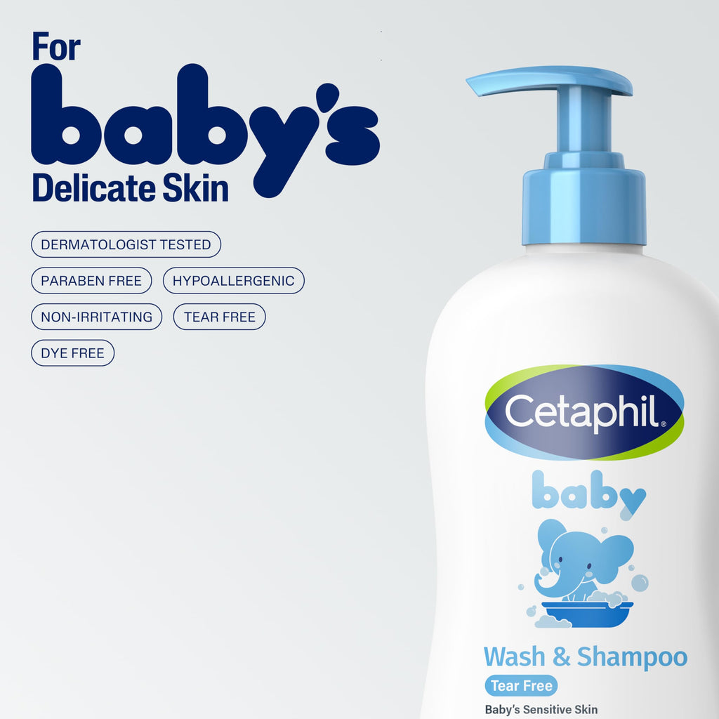 Cetaphil Baby Wash & Shampoo Plus Body Lotion, Healthy Skin Essentials, Head to Toe Hydration for up to 24 Hours, for Delicate, Sensitive Skin, 2-Pack,White