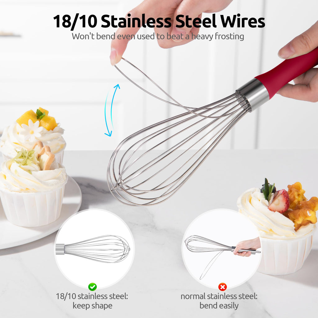 U-Taste Balloon Whisk for Cooking: 18/10 Stainless Steel Kitchen Wire Whisk, Medium Heavy Duty Egg Beater, Manual Baking Mixing Tool with 8 High Flex Wires for Stirring, Blending Sauce (Black)